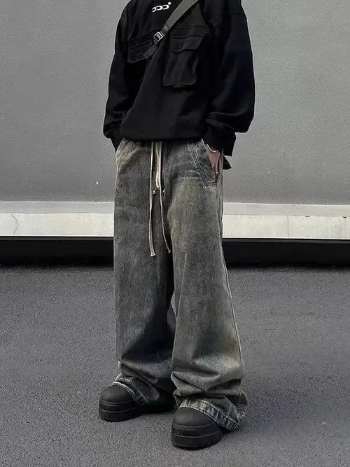 Ring Of Fire Retro wash gradient drawstring work wide leg jeans Size US 32 / EU 48 - 3 Thumbnail