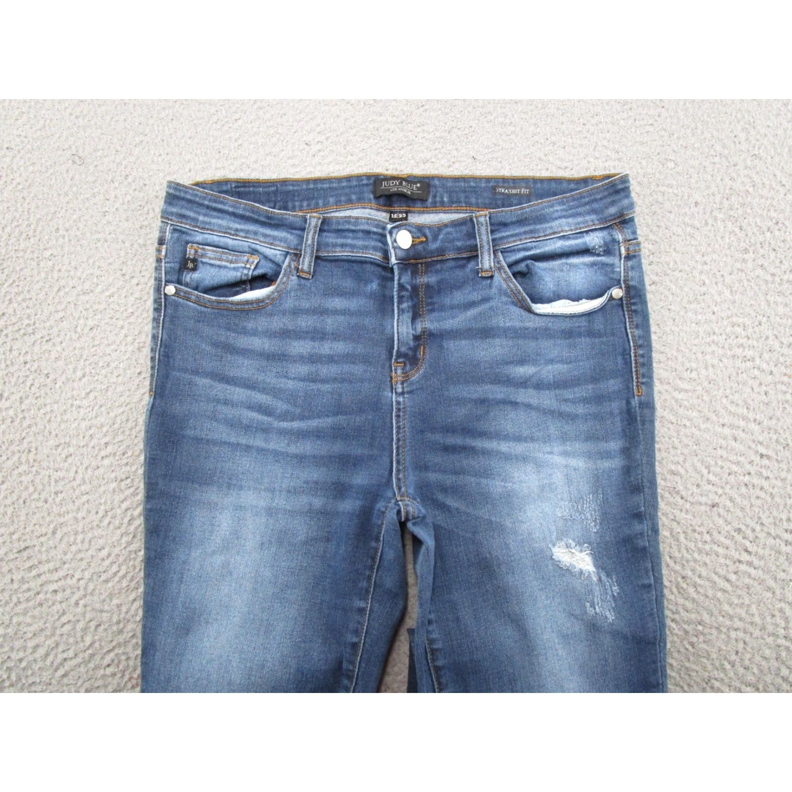 Denime Judy Blue Jeans Straight Fit Blue Stretch Denim Womens Size 15x32 Distressed Size 36" / US 14 / IT 50 - 3 Thumbnail
