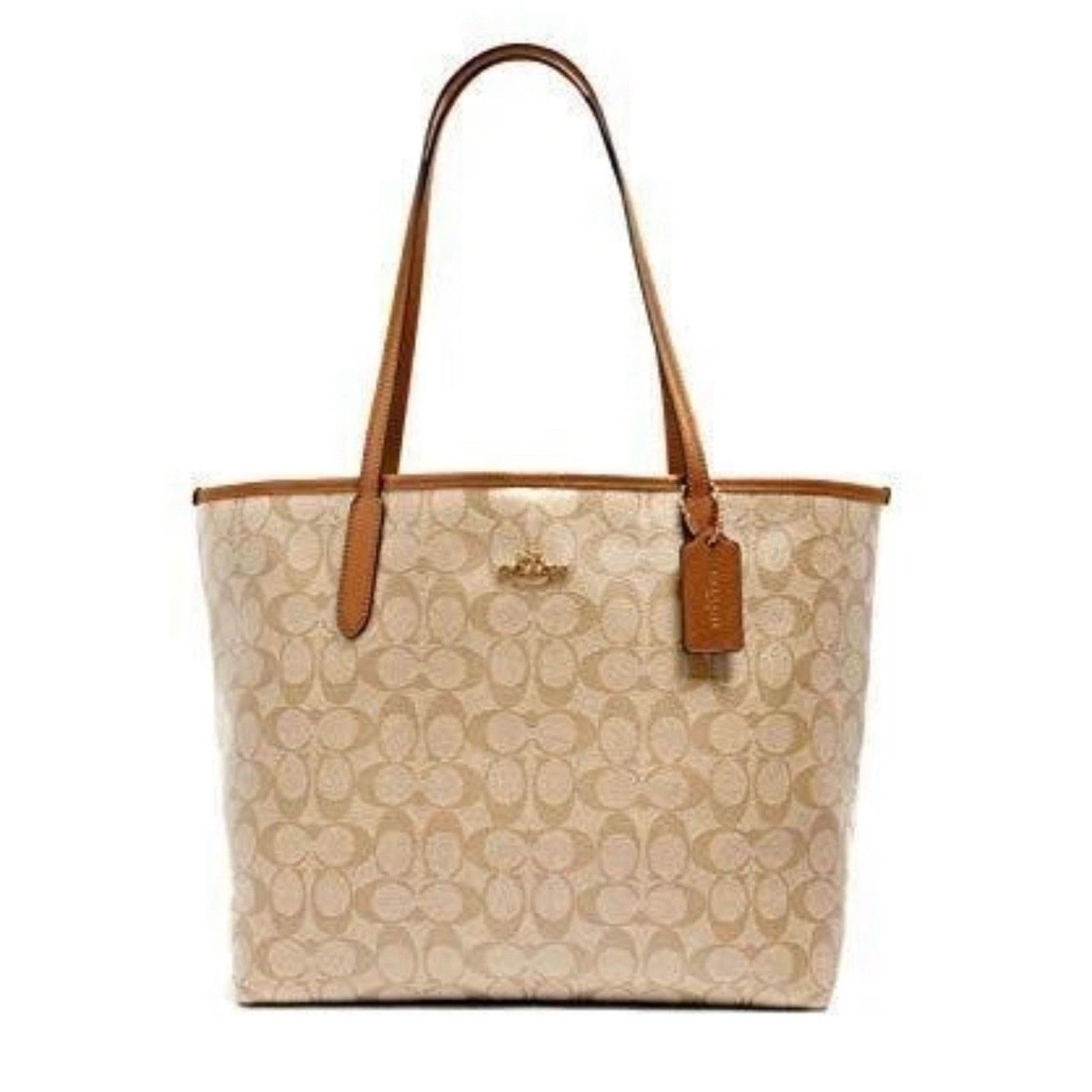 Coach NWT COACH CITY TOTE Light Khaki Saddle Leather 5696 Size ONE SIZE - 7 Thumbnail