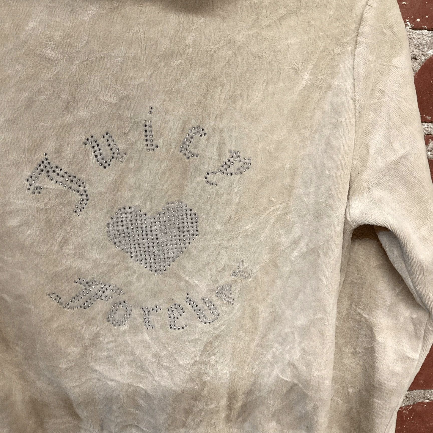 Forever 21 FORVER 21 Juicy Couture Beige Velour Zip Rhinestone Hoodie Sweatshirt Sz M Size M / US 6-8 / IT 42-44 - 5 Thumbnail