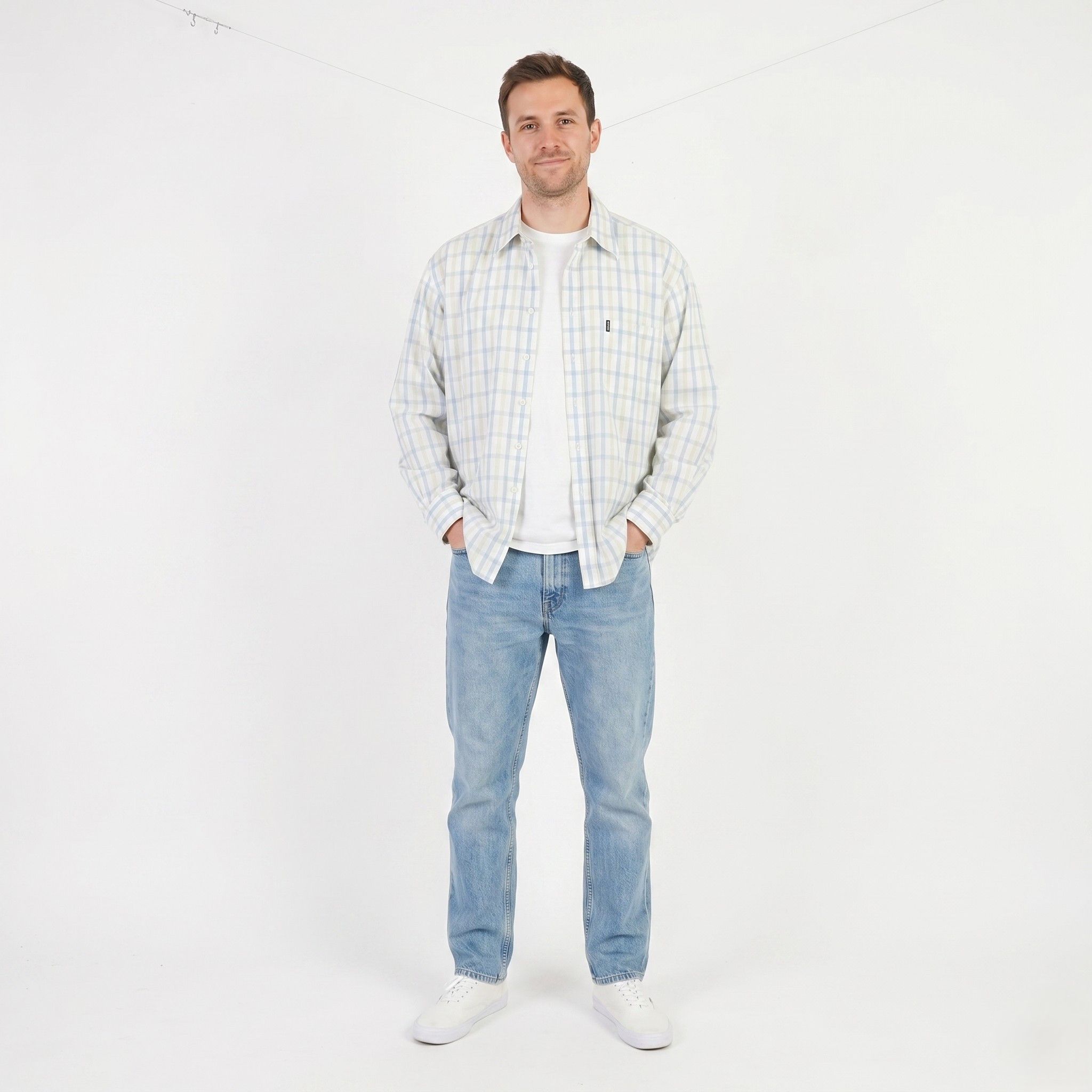Sergio Tacchini Sergio Tacchini Men L Casual Shirt Cream Cotton Check 9434 Size US L / EU 52-54 / 3 - 1 Thumbnail