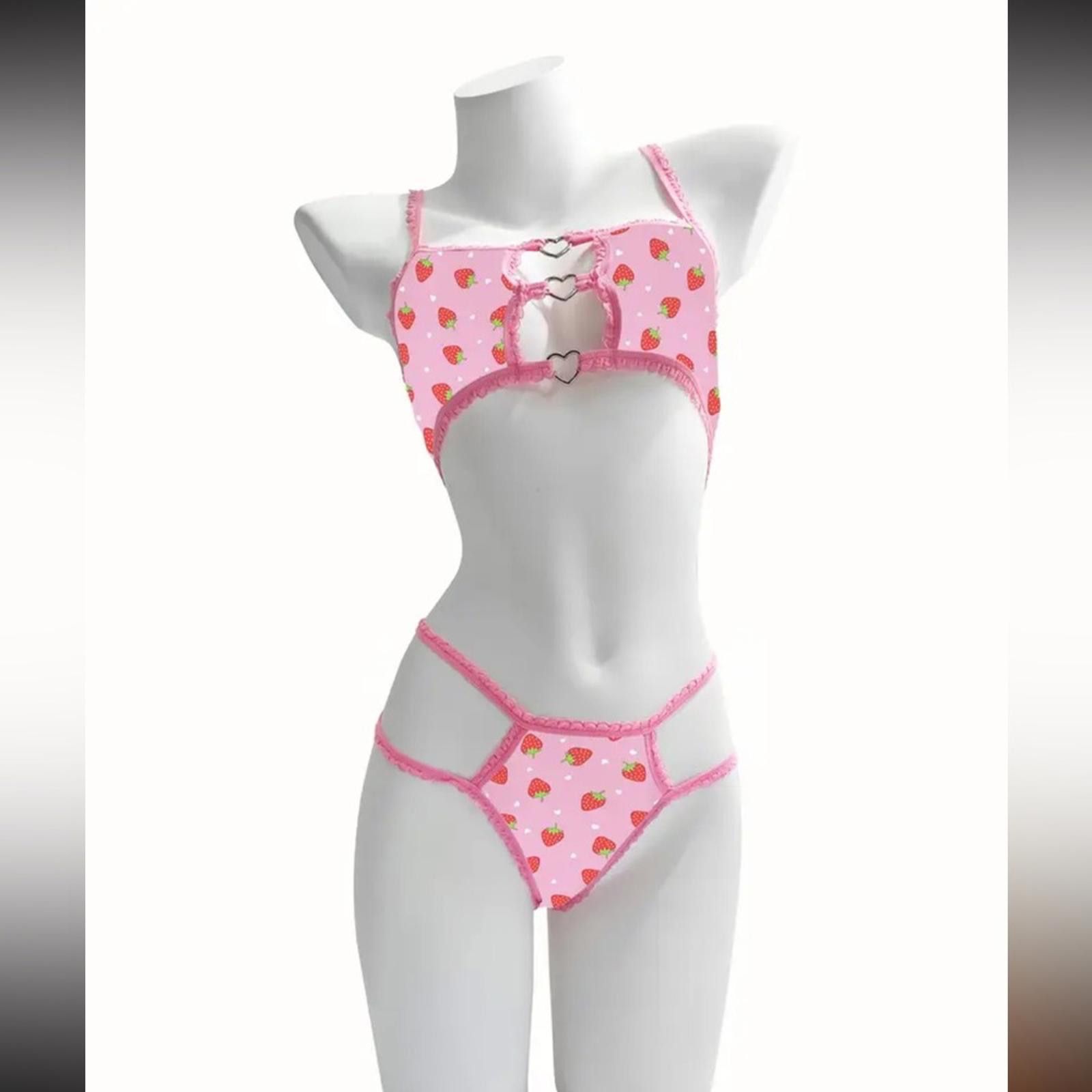 Designer Pink Strawberry Print Lingerie Set NWT Size ONE SIZE - 4 Thumbnail