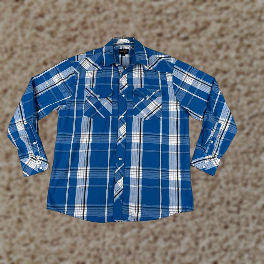 Vintage Gioberti Shirt Men Medium Blue White Plaid Pearl Snap Western Cotton Long Sleeve Size US M / EU 48-50 / 2 - 1 Thumbnail