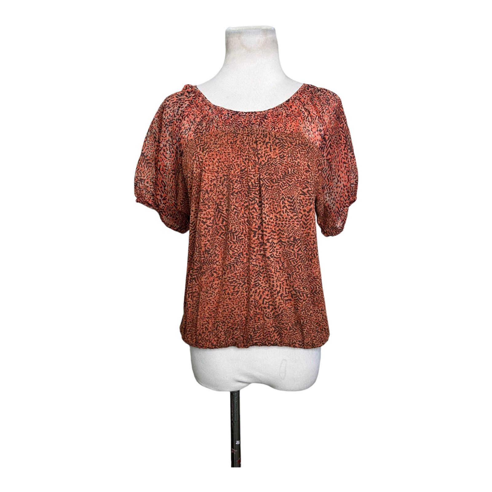 Loft Loft orange animal print short sleeves blouse size XSP Size XS / US 0-2 / IT 36-38 - 5 Thumbnail