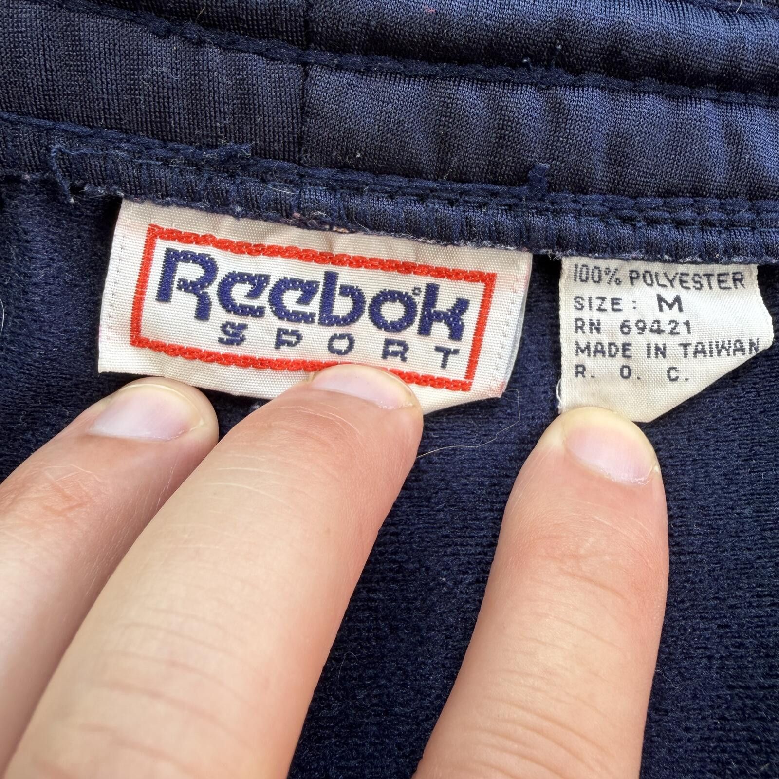 Reebok Vintage 90s Reebok Track Pants Navy Blue Logo Zip Ankle M Size US 32 / EU 48 - 3 Thumbnail