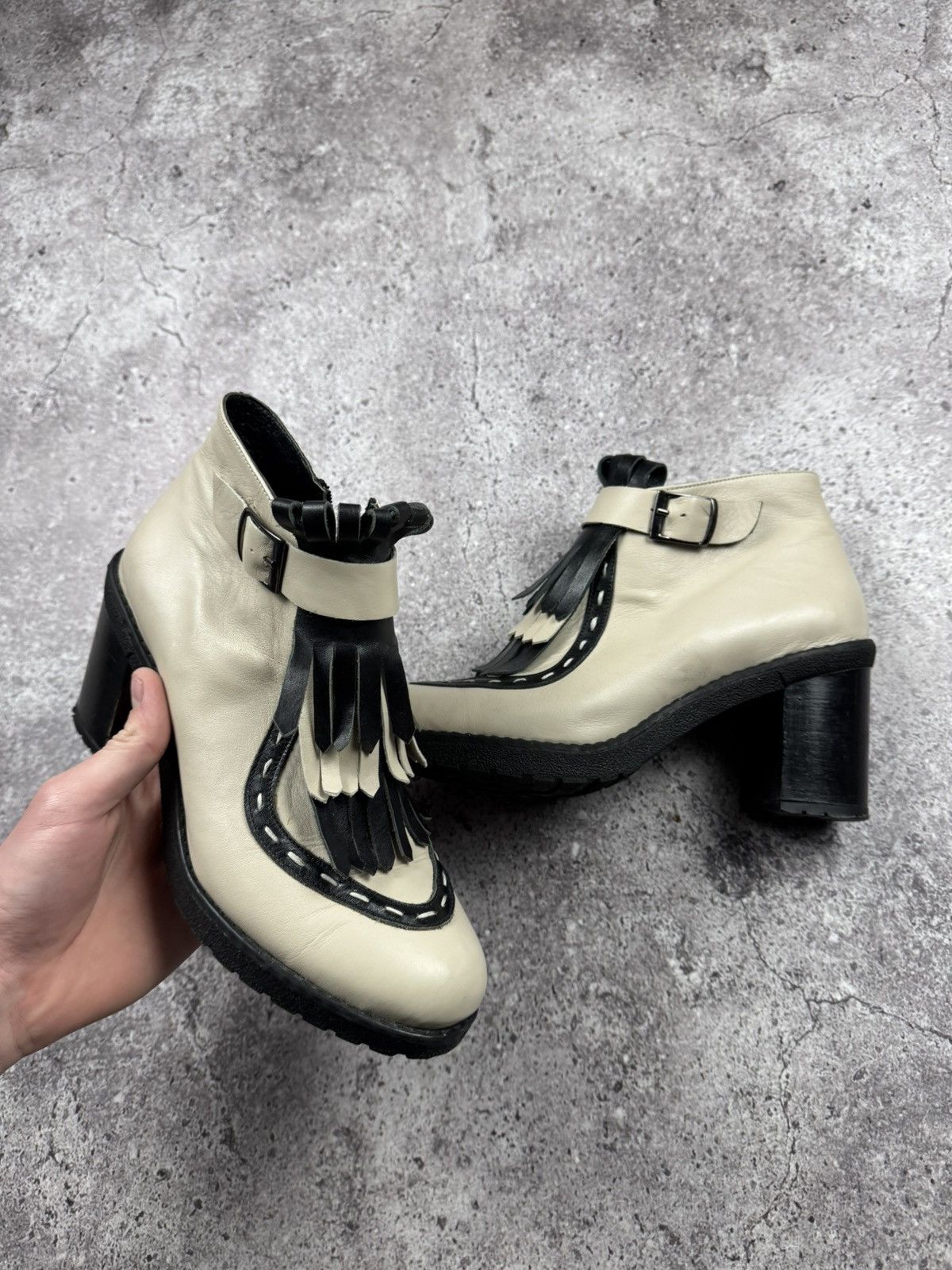 Japanese Brand Vintage Rick Owen’s Style Y2K Leather Fridge Heels Boots 00s Size US 8 / IT 38 - 6 Thumbnail