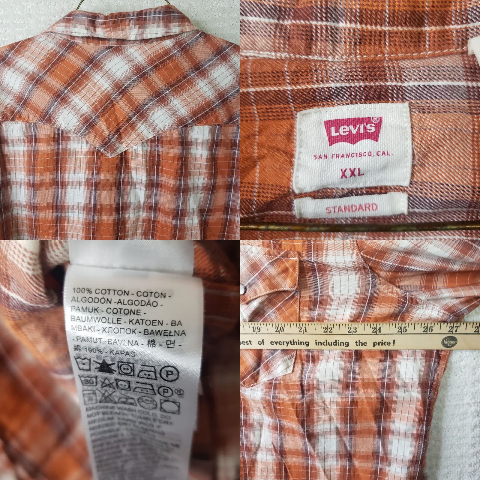 Levi's Levi's Orange Brown Plaid Pearl Snap Western Shirt Long Sleeve XXL Men Size US XXL / EU 58 / 5 - 8 Thumbnail