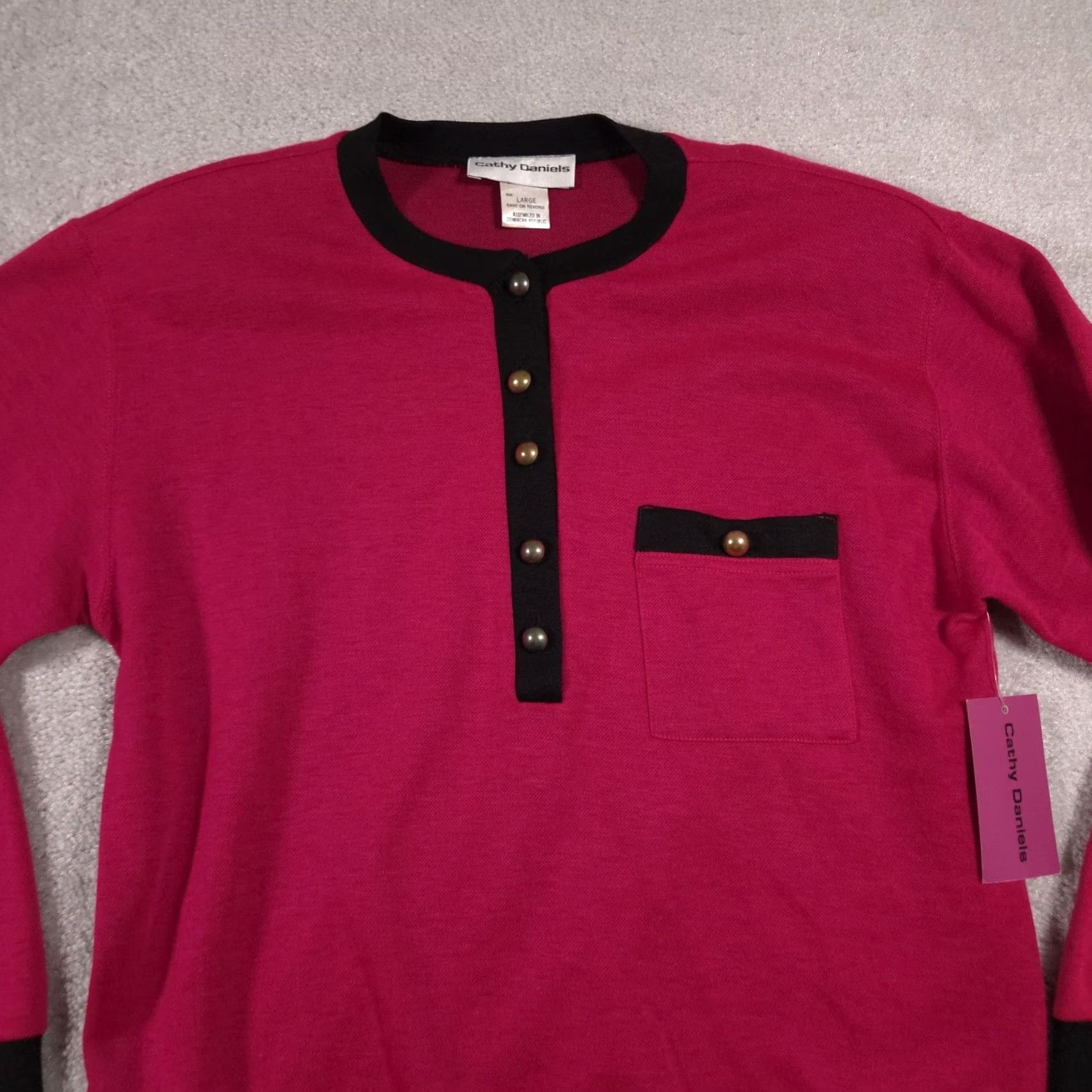 Vintage Cathy Daniels Sweater Womens Large Pink Pocket Long Sleeve NWT Pullover Crew Neck Size L / US 10 / IT 46 - 3 Thumbnail