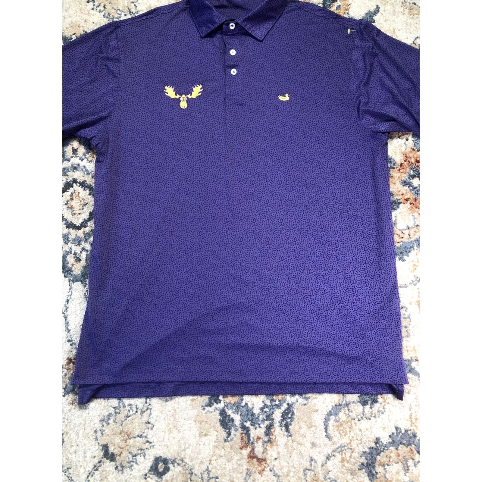Vintage Southern Marsh Polo Shirt Mens L Purple Barstool Moose Print Short Sleeve Size US L / EU 52-54 / 3 - 5 Thumbnail