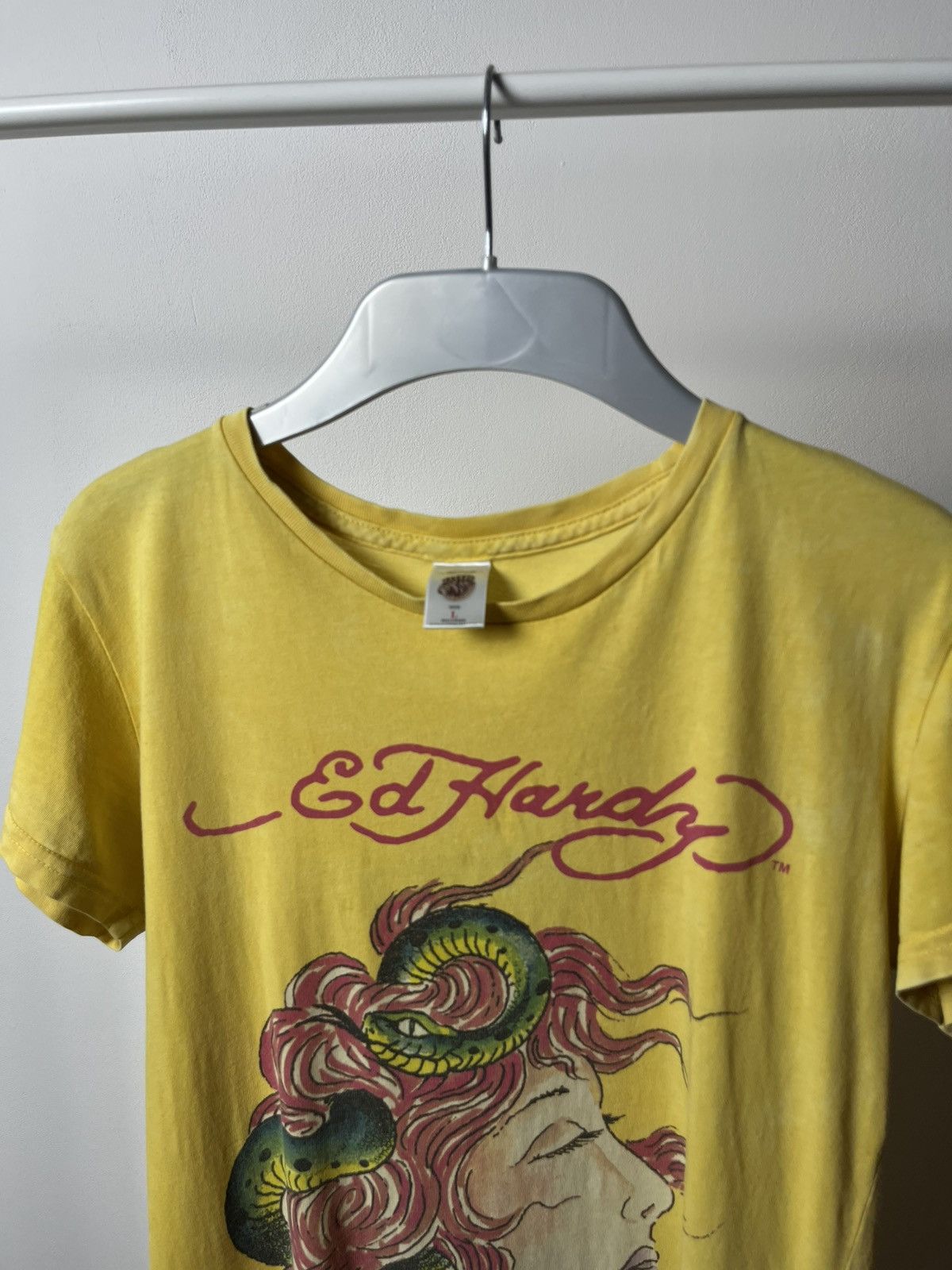 Ed Hardy × Vintage Ed Hardy Yellow Graphic Longline Tee Dress Women’s L Size L / US 10 / IT 46 - 3 Thumbnail