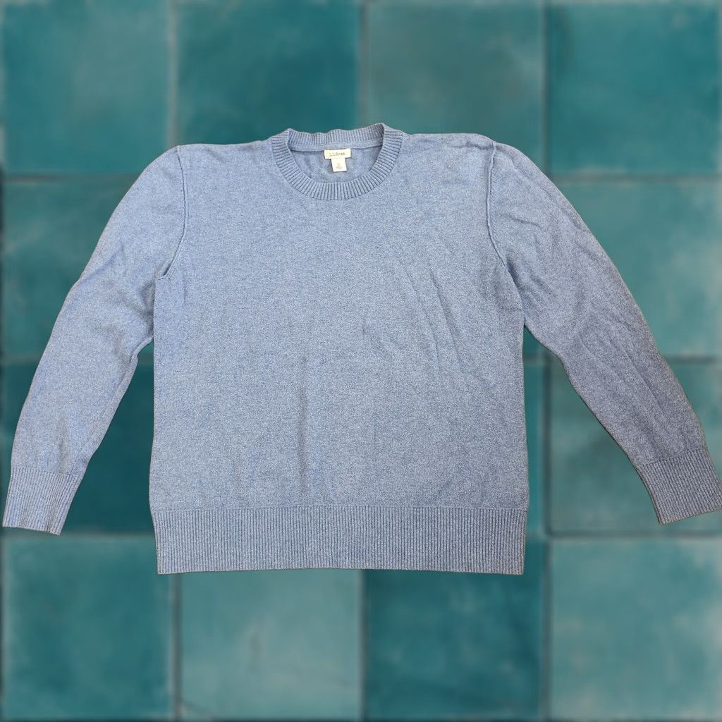 Vintage LL Bean Mens Blue Crewneck Sweater Medium Regular Knit Classic Casual Pullover Crew Neck Cotton Cashmere Knit Solid Long Sleeve Vintage No Size US M / EU 48-50 / 2 - 1 Thumbnail