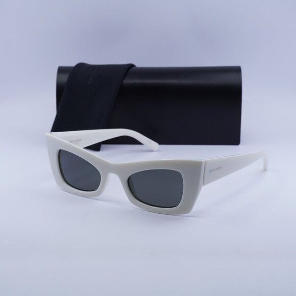 Saint Laurent SL702 003 Sunglasses Ivory Cat Eye Frame, Grey