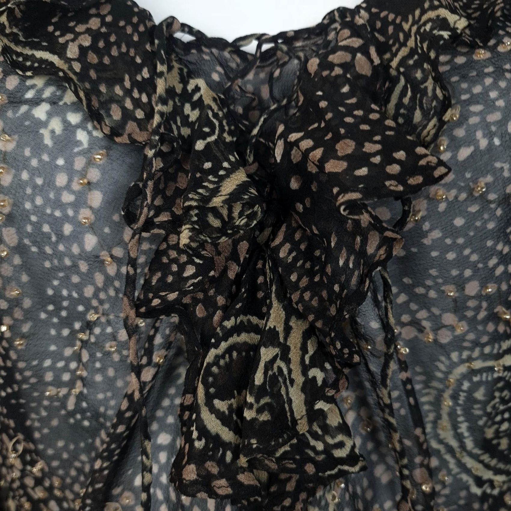 Bell VINTAGE Y2K Whimsy Fairy Top Womens Small Black Beaded Ruffle Bell Sleeve Blouse Size S / US 4 / IT 40 - 3 Thumbnail