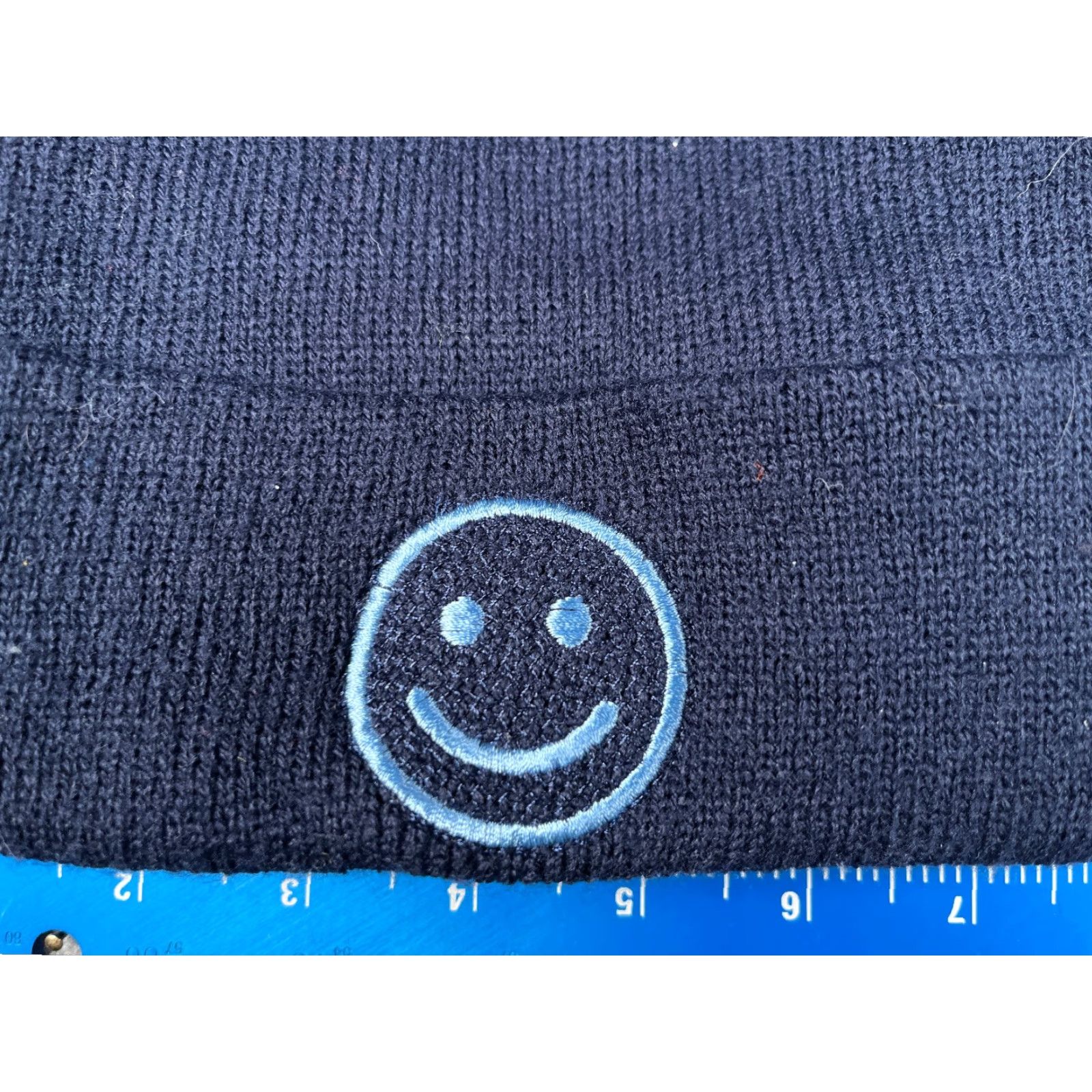 Vintage Capamerica Happy Face Beanie Toque Adult One Size Blue Knit Cotton Ski Hat Unisex Size ONE SIZE - 2 Thumbnail