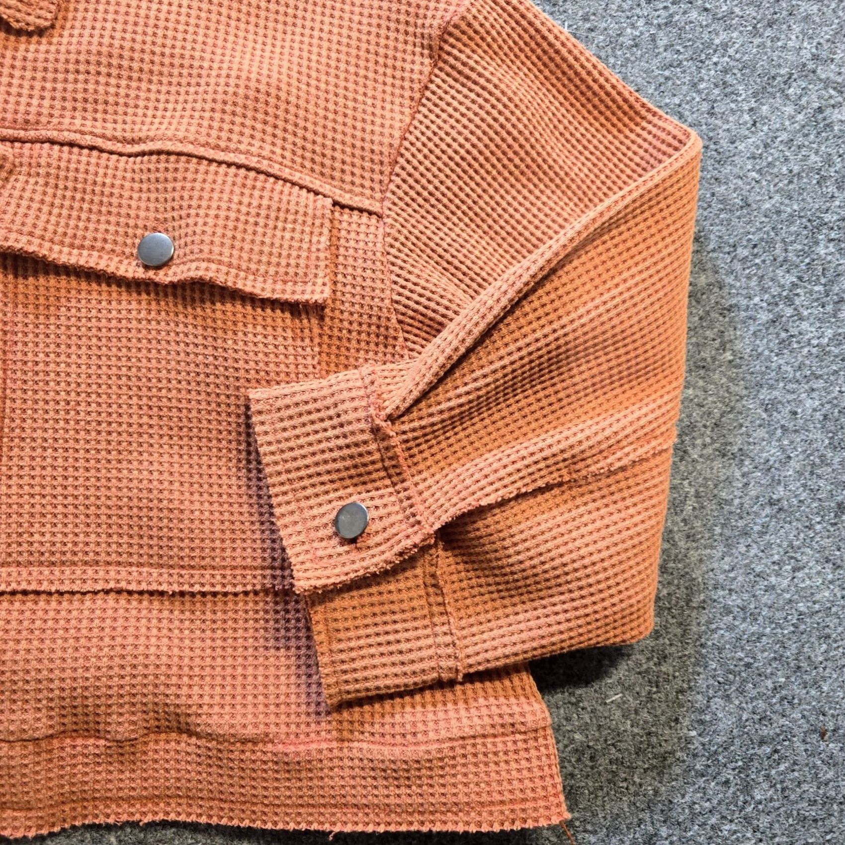Vintage POL Jacket Womens Medium Brown Orange Cropped Waffle Knit Boxy Oversized Boho Shirt Womens Medium Brown Orange Cropped Waffle Knit Boxy Oversized Boho Size M / US 6-8 / IT 42-44 - 3 Thumbnail