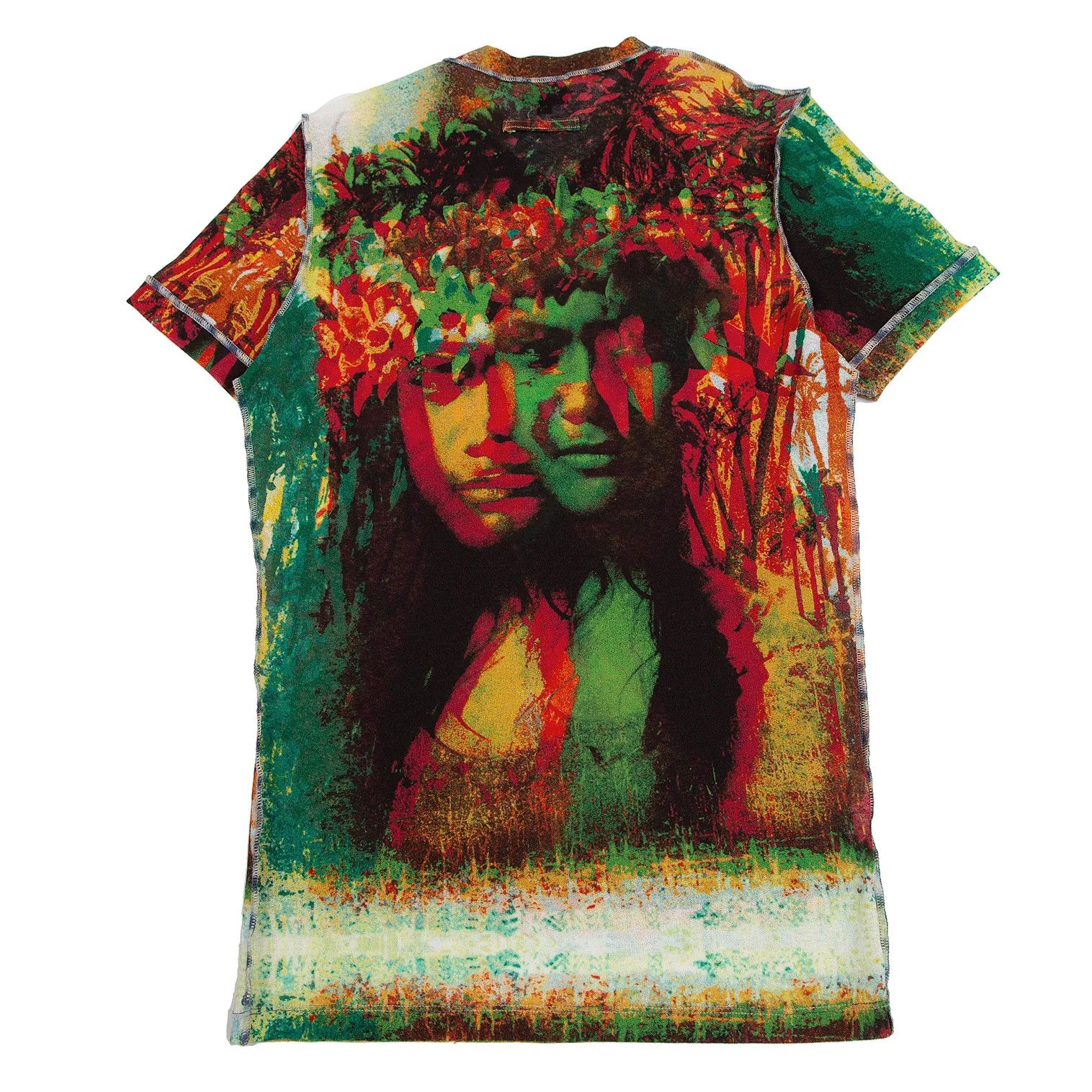 Jean Paul Gaultier Tropical Print V-Neck Power Net T-Shirt in Red Size US M / EU 48-50 / 2 - 8 Thumbnail