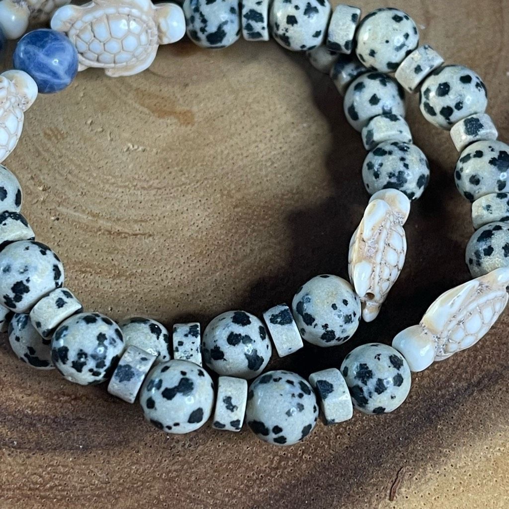 Other Sea turtle blue dot stone Dalmatian jasper stretch bracelet Size ONE SIZE - 2 Thumbnail