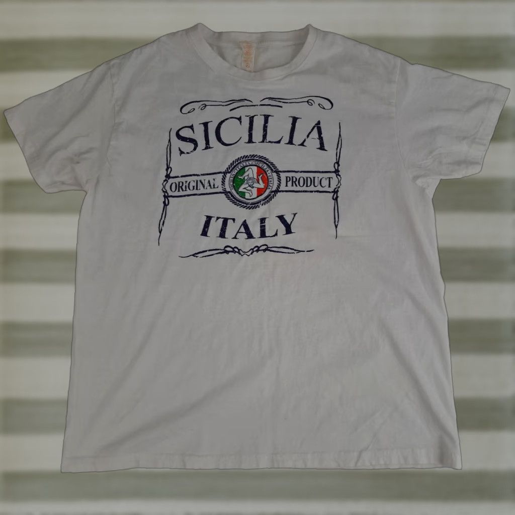 X-LARGE VINTAGE Sicilia Italy Flag T-Shirt White XL Women Regular Cotton Canvas Crew Neck Short Sleeve JHK Size XL / US 12-14 / IT 48-50 - 1 Thumbnail
