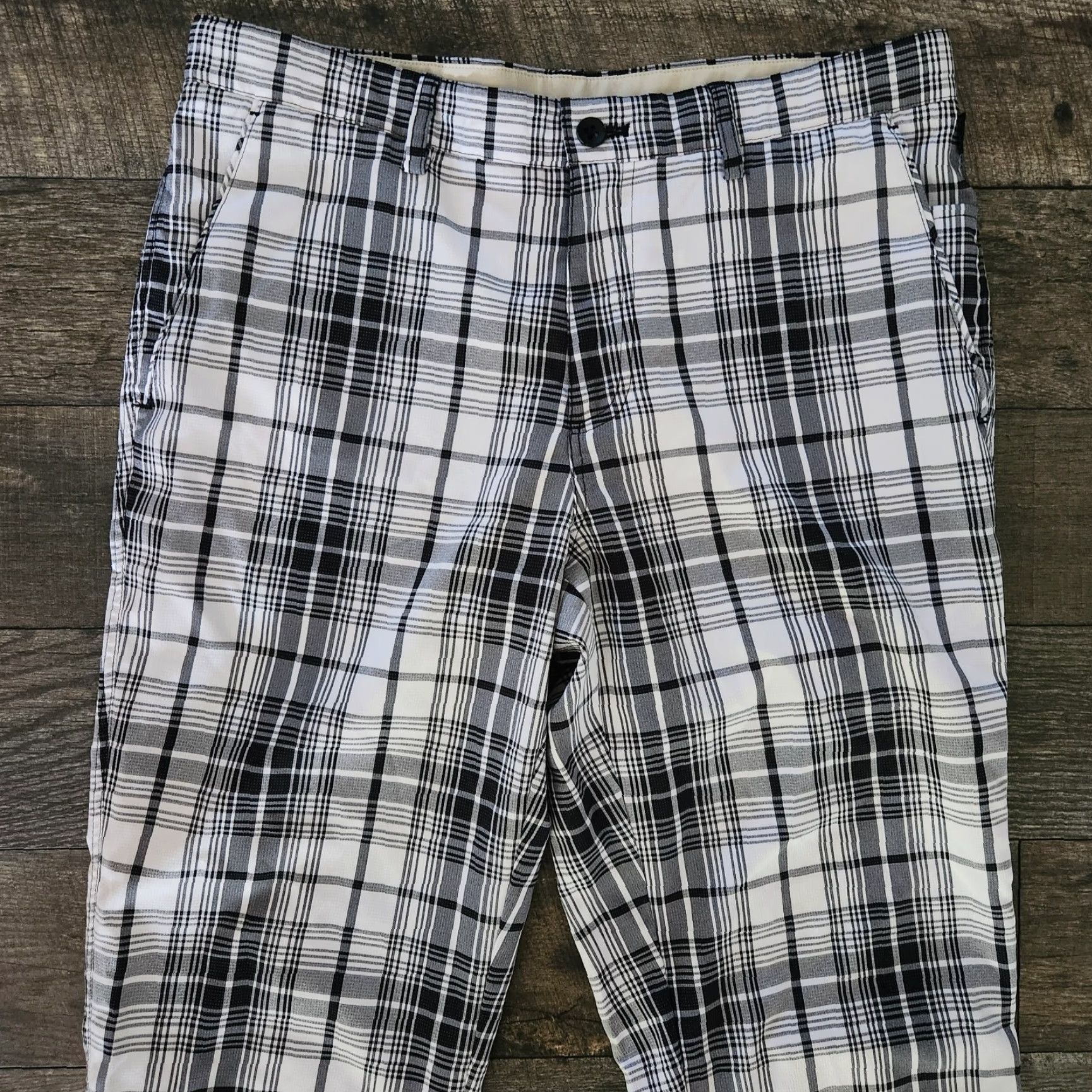 Vintage Vuga Golf Pants Plaid Mens 34x32 Performance Straight Leg Black Gray White Regular Inseam 32 Reflective Breathable Lightweight Stretch Pants Mens Golf Size US 34 / EU 50 - 3 Thumbnail