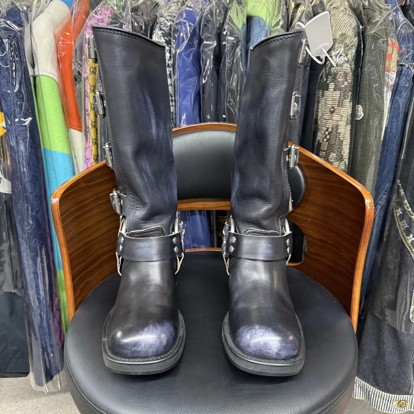 Miu Miu MiuMiu Knee-High Distressed Biker Calfskin Boots EU38 Mint Size US 7 / IT 37 - 2 Thumbnail