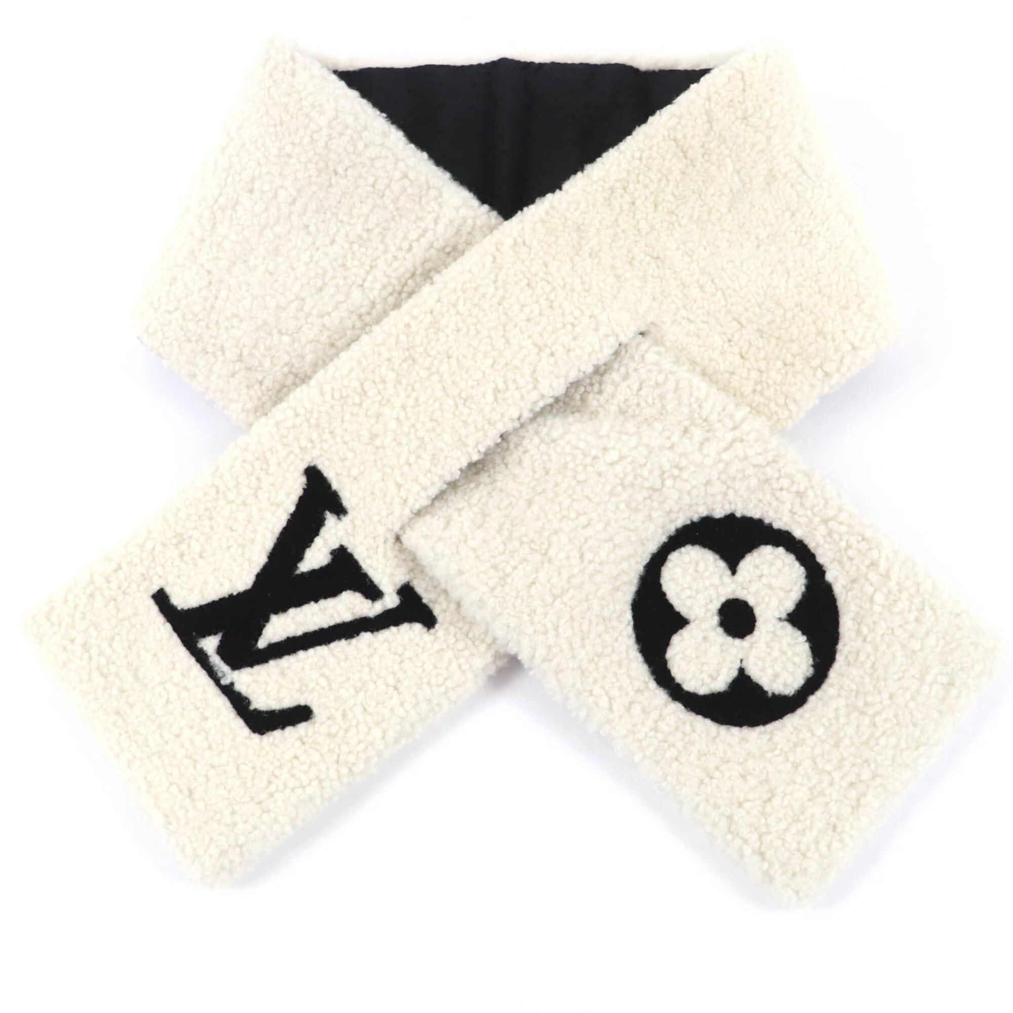 Louis Vuitton LOUIS VUITTON M77054 Echarpe Shirring LV Logo Shearling Mouton Scarf, Ivory, Made in Italy, Authentic, Women's Size ONE SIZE - 1 Thumbnail