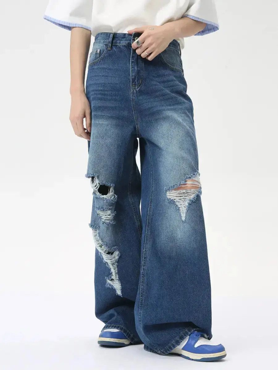 Japanese Brand Retro loose washed ripped jeans Size US 32 / EU 48 - 3 Thumbnail