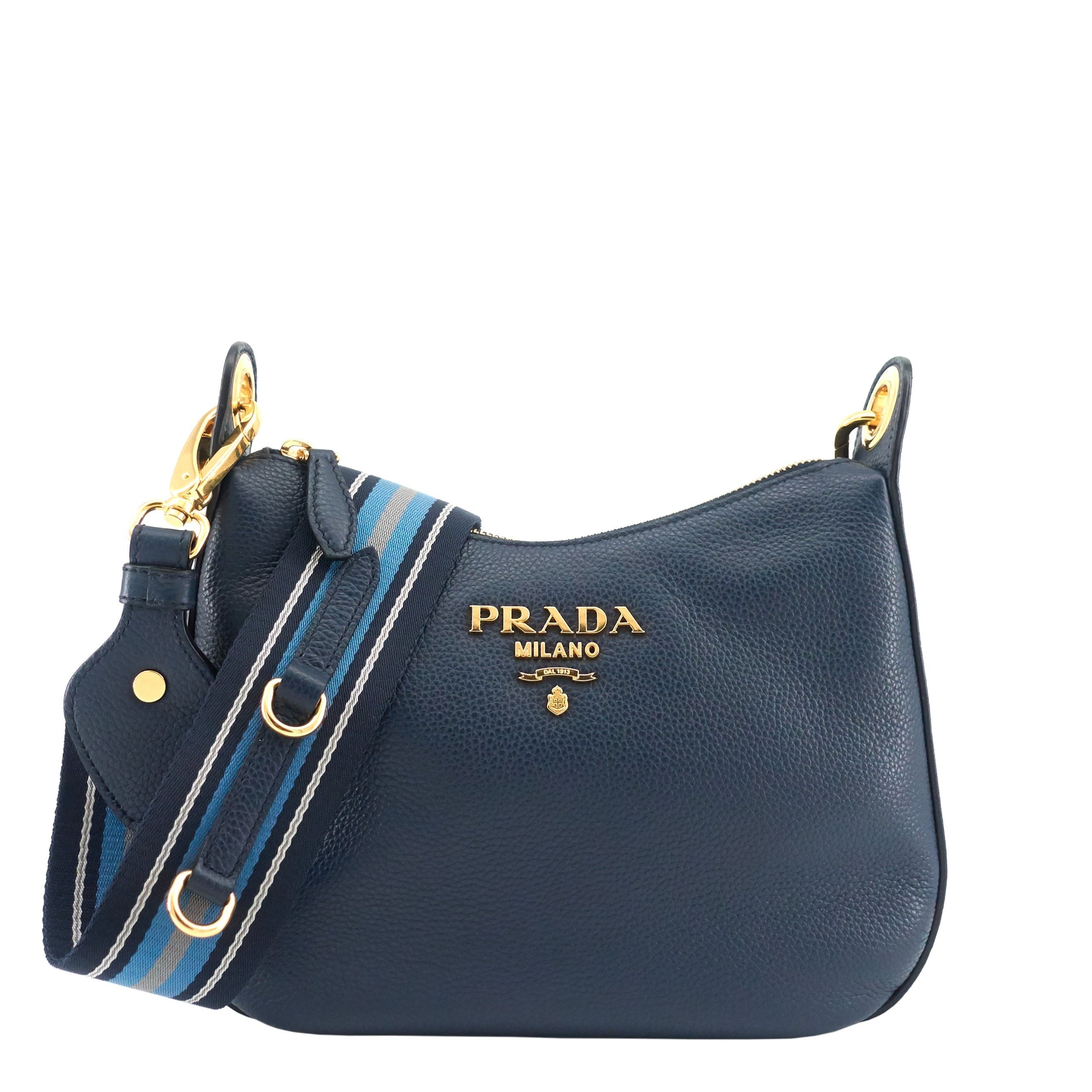 image of Prada Vitello Phenix Leather Bag in Blue, Women's