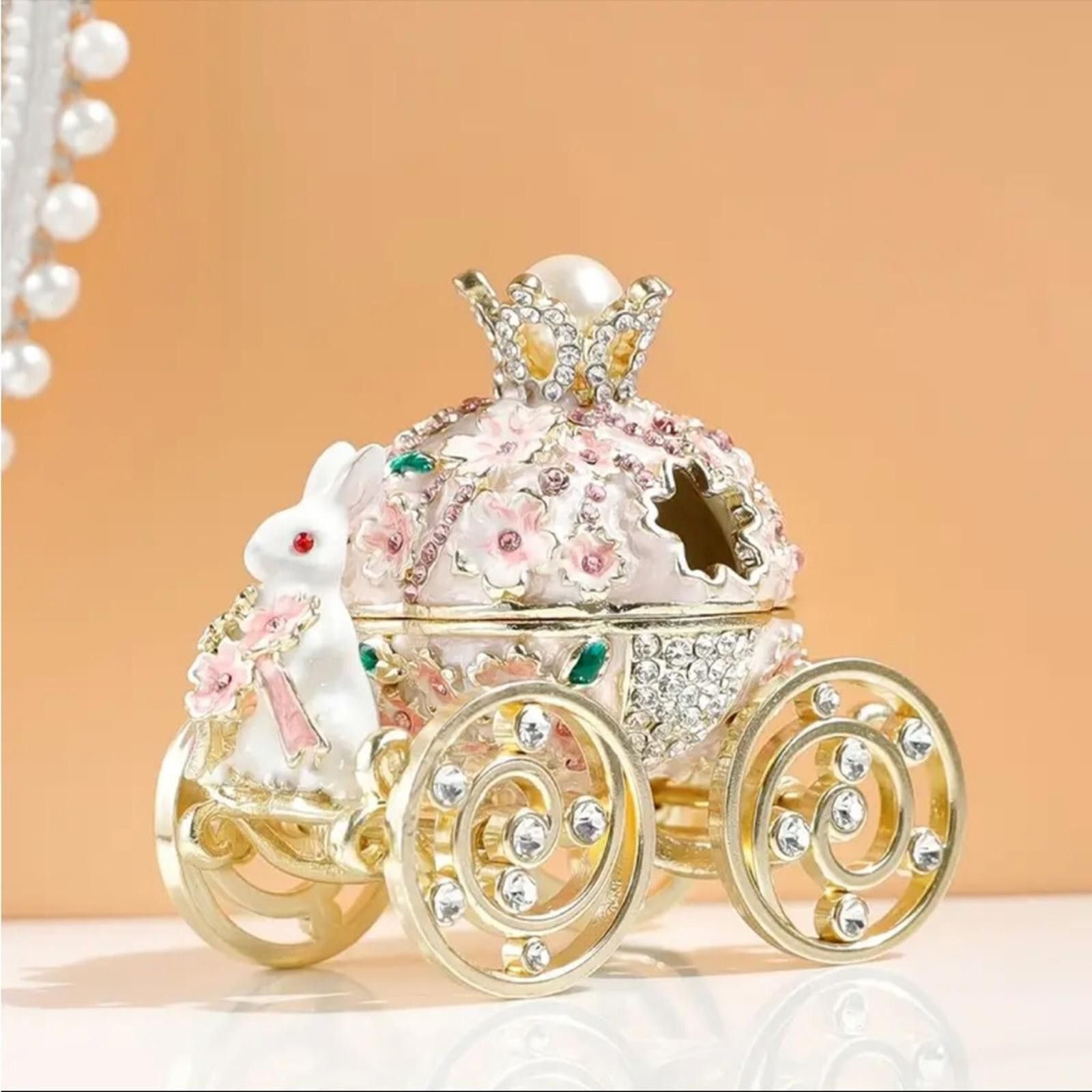 Designer Gold and Pink Carriage Trinket Box Crystal Encrusted Size ONE SIZE - 3 Thumbnail