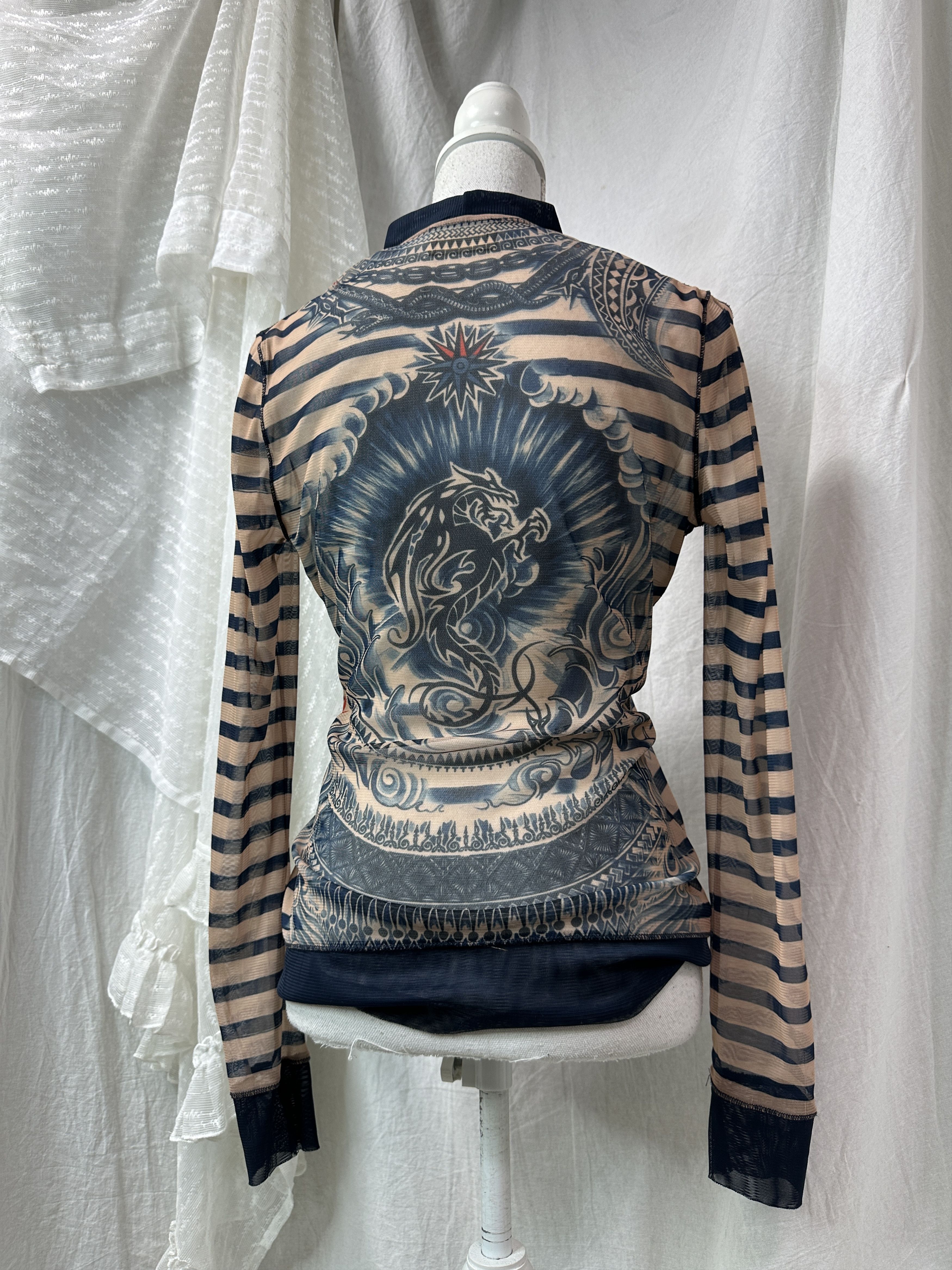 Jean Paul Gaultier Vintage Striped Tattoo Buttoned Jean Paul Gaultier Meshtop Size M / US 6-8 / IT 42-44 - 2 Thumbnail