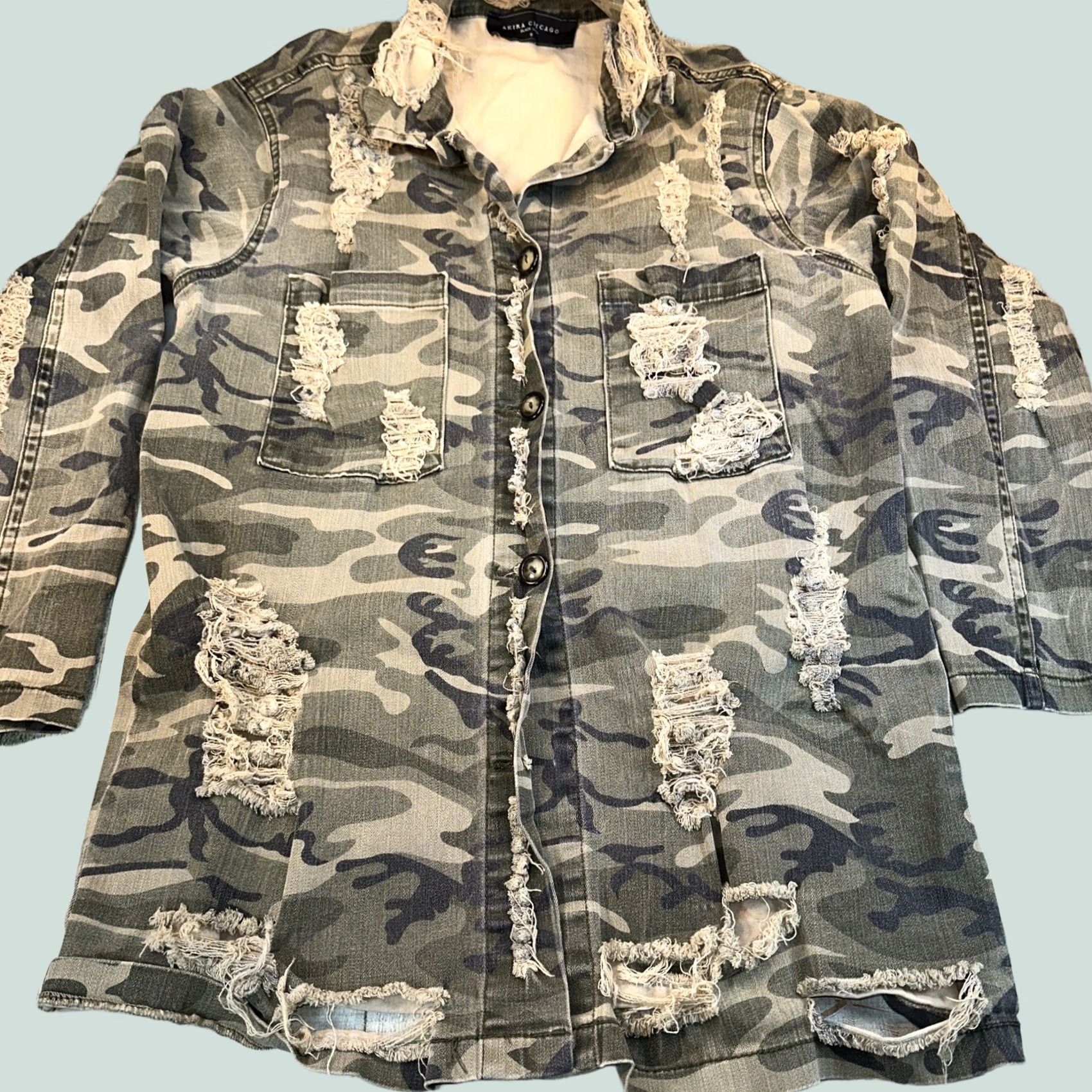 Akira VINTAGE Akira Distressed Army Jacket Womens Plus Size M Green Army Theme Basic Jacket Missing 2 Buttons Womens Size M / US 6-8 / IT 42-44 - 1 Thumbnail