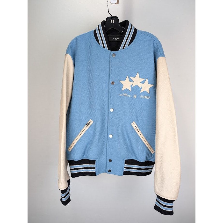 Amiri o1rshd1 Oversized Stars Varsity Jacket in Air Blue Size US L / EU 52-54 / 3 - 2 Thumbnail