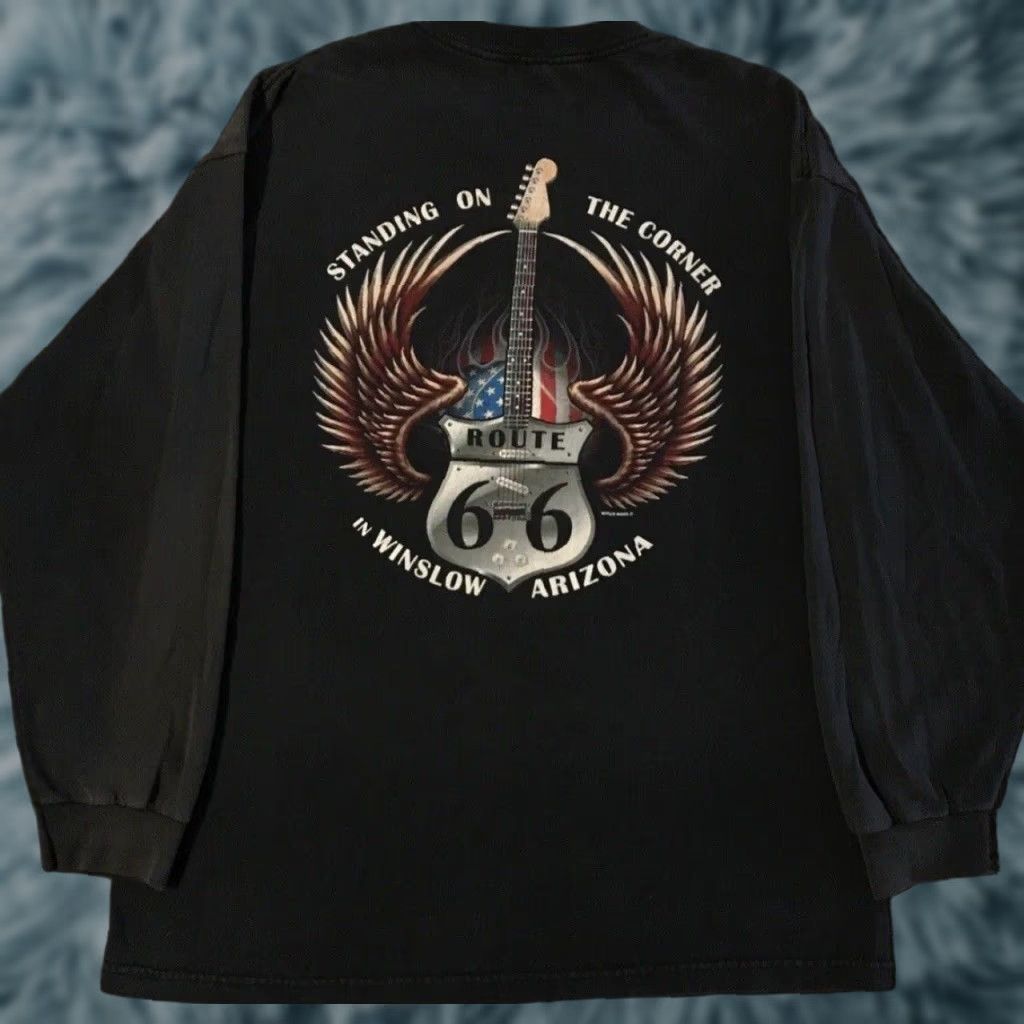 Vintage VINTAGE RT 66 Highway Faded Distress Guitar shirt XL Harley Davidson graphic Tee Men Black Cotton 90s Grunge Motorcycle USA Retro Rockabilly Size US XL / EU 56 / 4 - 1 Thumbnail