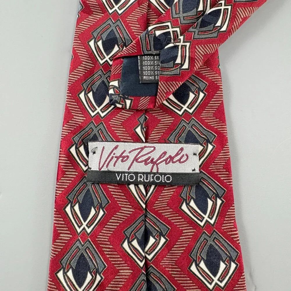 Other Vito Rufolo Red / Black Geometric Men's Tie 4" x 61" Size ONE SIZE - 3 Thumbnail