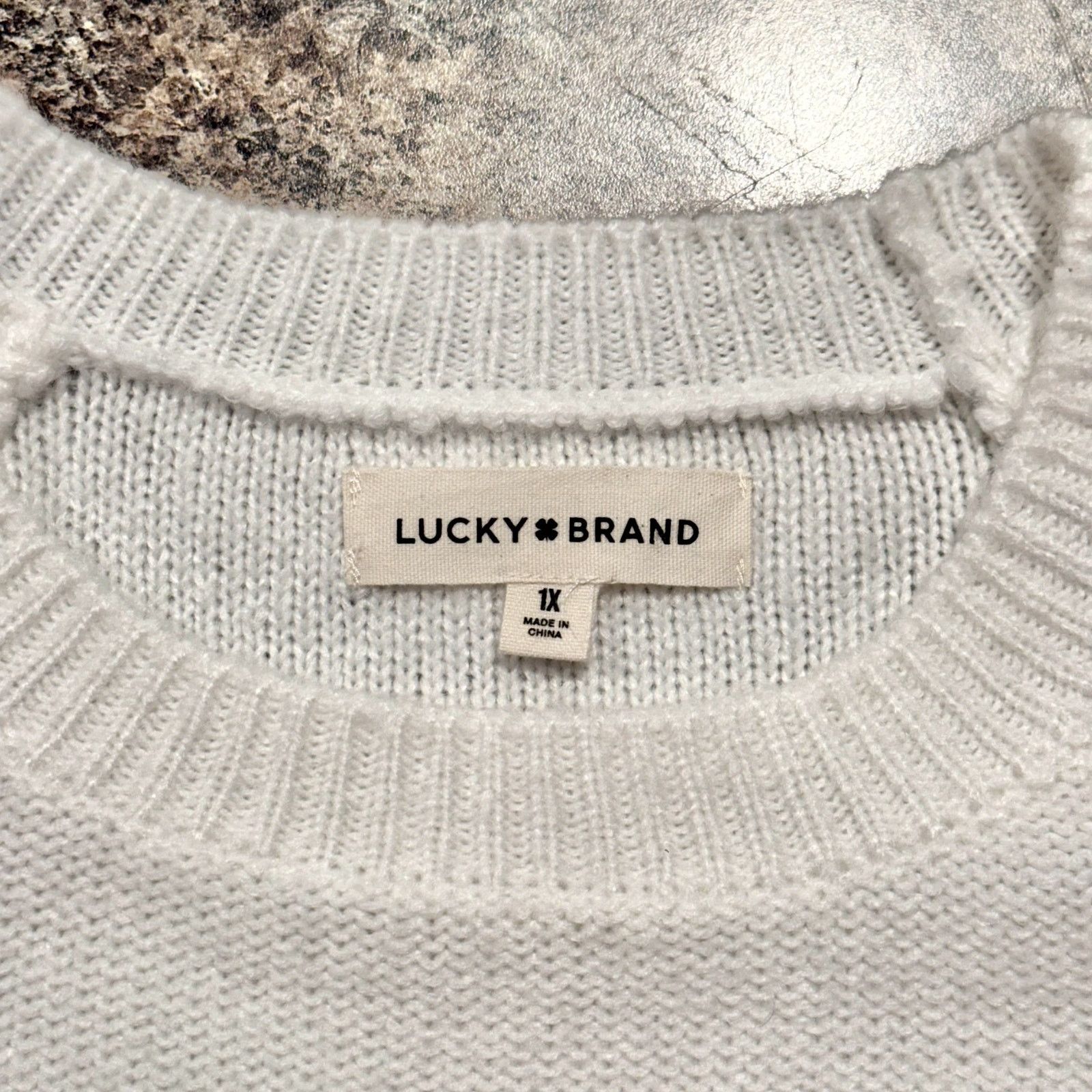 Lucky Brand NEW Lucky Brand Sweater Heart Stud Crewneck White Plus 1X Size XXL / US 16-18 / IT 52-54 - 4 Thumbnail