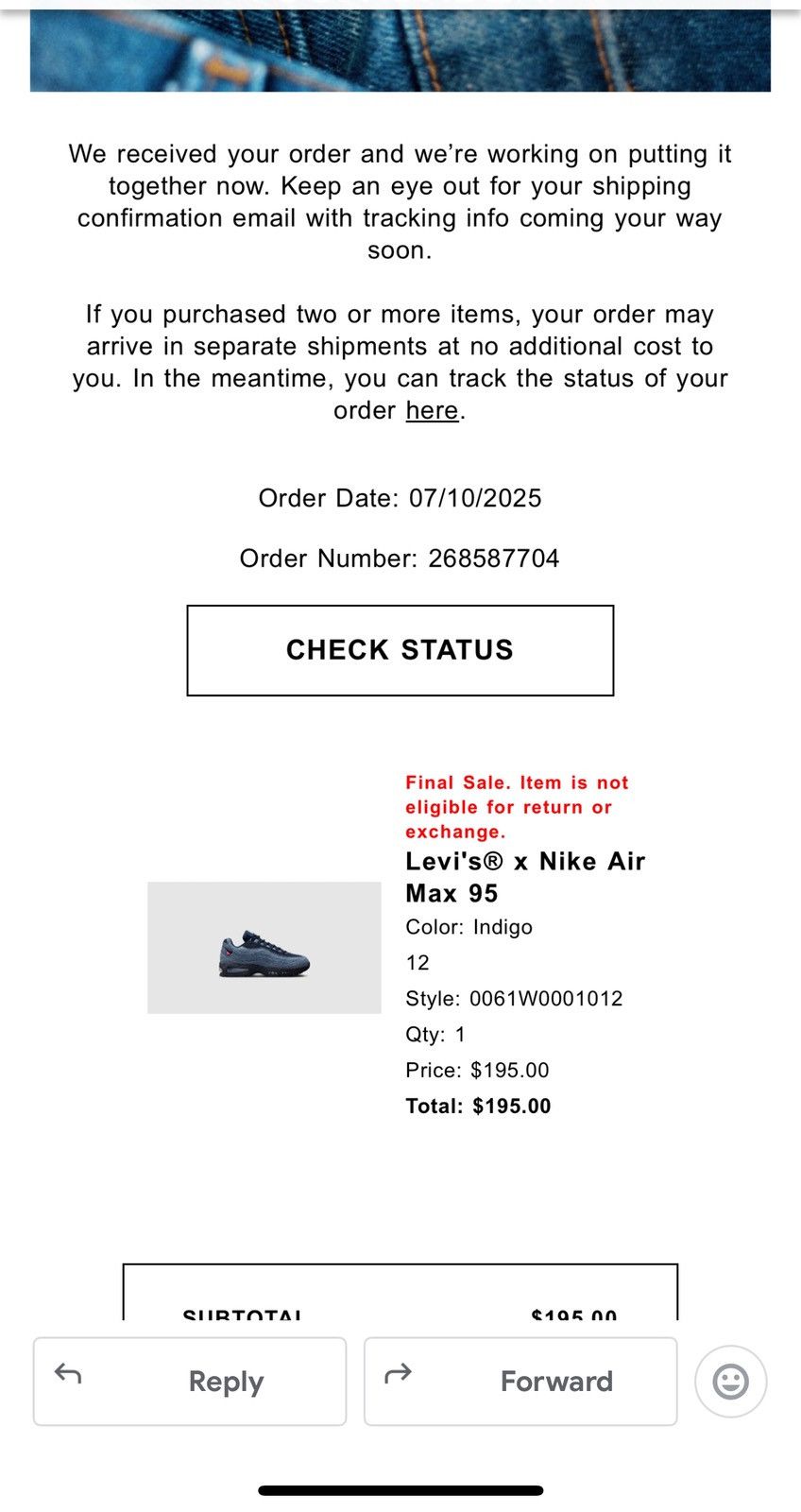 Levi's × Nike Nike x Levi’s air max 95 inidigo Size US 12 / EU 45 - 4 Thumbnail