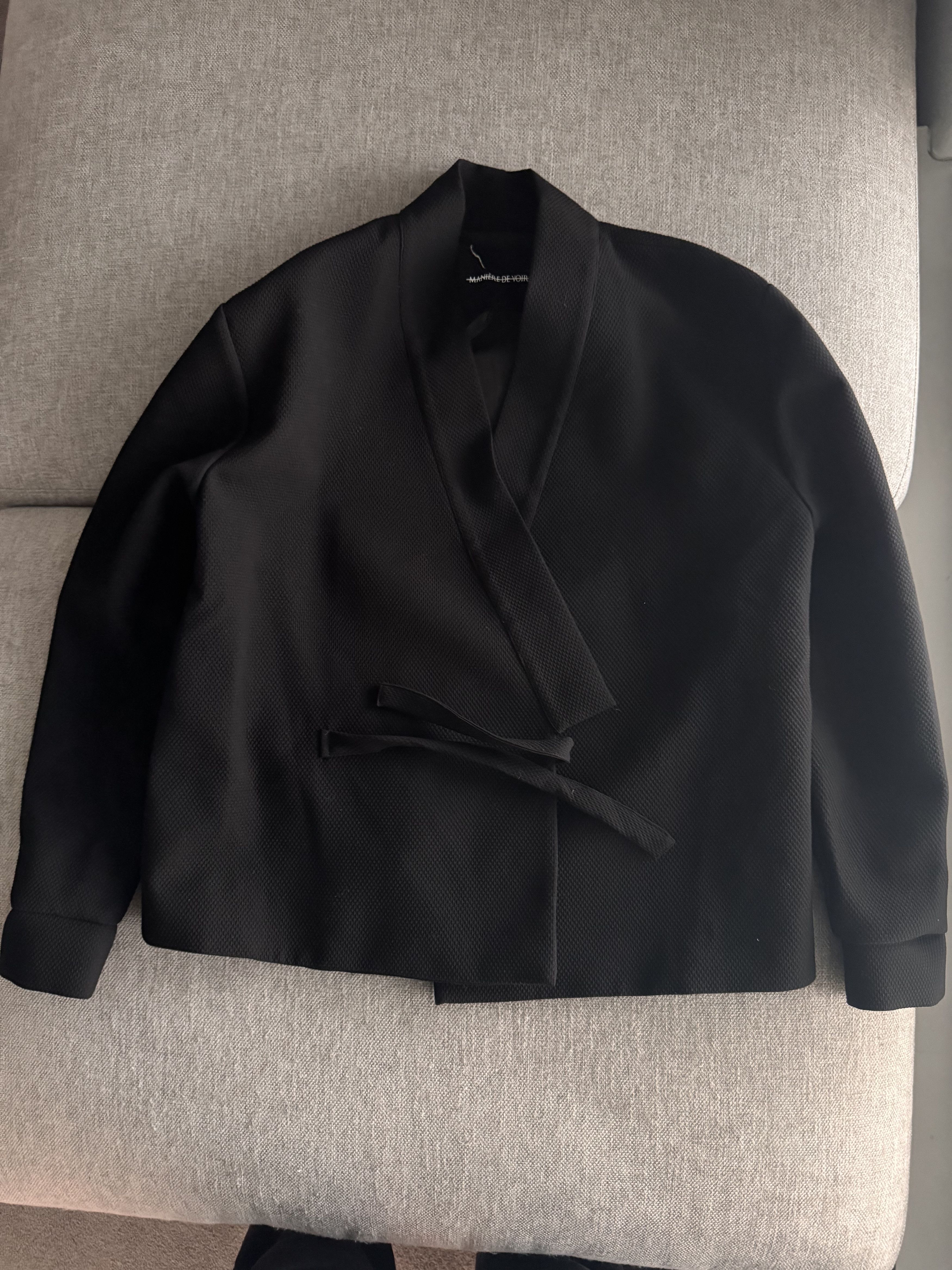 Maniere De Vior Textured Kimono Wrap Jacket Manier Blazer Size 40S - 2 Thumbnail