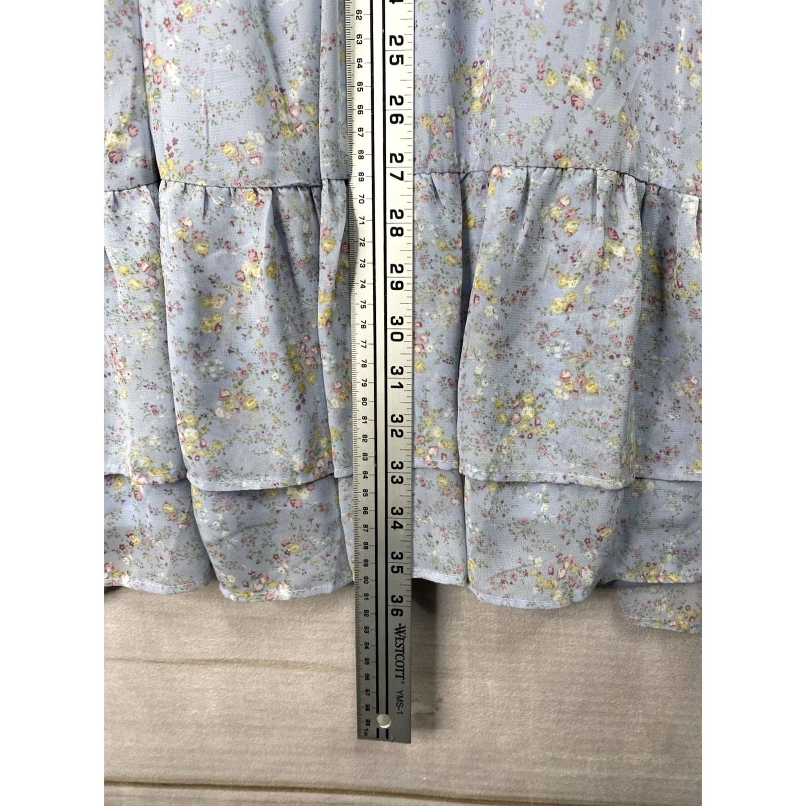 Vintage Arula Dress 3X Blue Floral Long Sleeve Mini Tiered Smocked Waist NWT Casual, Bohemian Dress Mens Women Girls Size XXL / US 16-18 / IT 52-54 - 6 Thumbnail