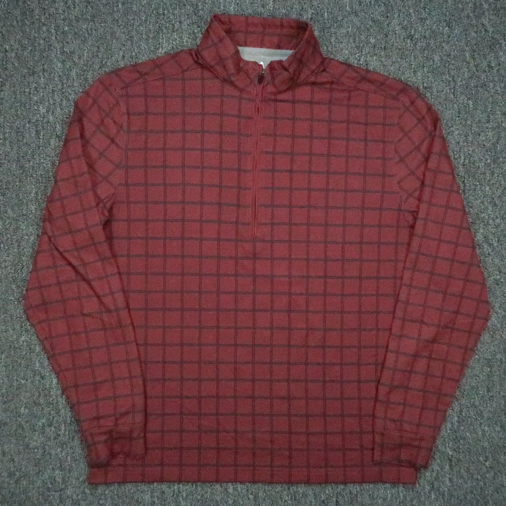 johnnie-O Johnnie O Pullover Mens Medium Red Maroon 1/4 Zip Performance Check Striped Activewear Casual Workwear Golf Gym & Training Hiking Running Womens? Mens Size US M / EU 48-50 / 2 - 2 Thumbnail