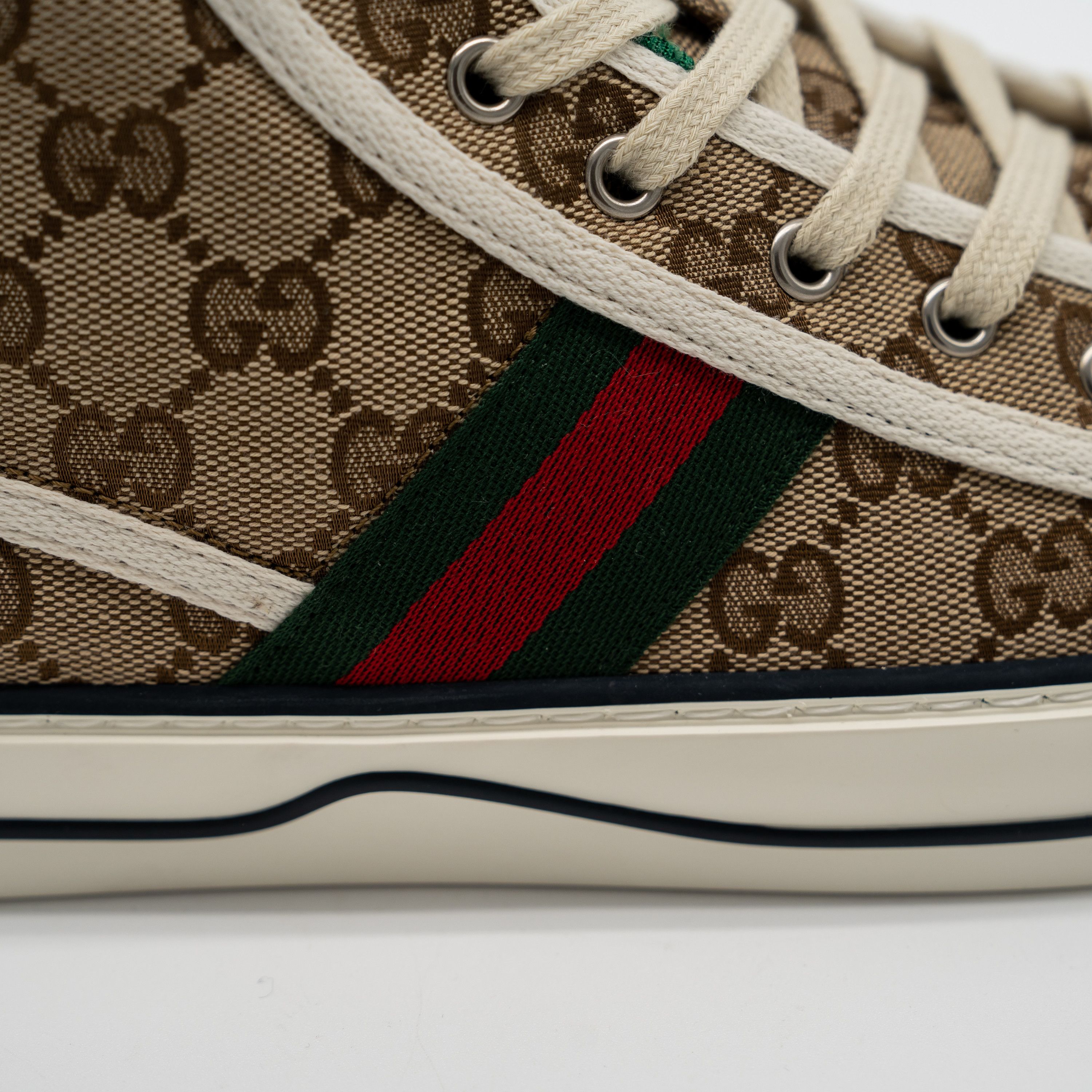 Gucci 42G Gucci GG Canvas Tennis 1977 Beige High Top Sneakers Size US 12 / IT 42 - 9 Thumbnail