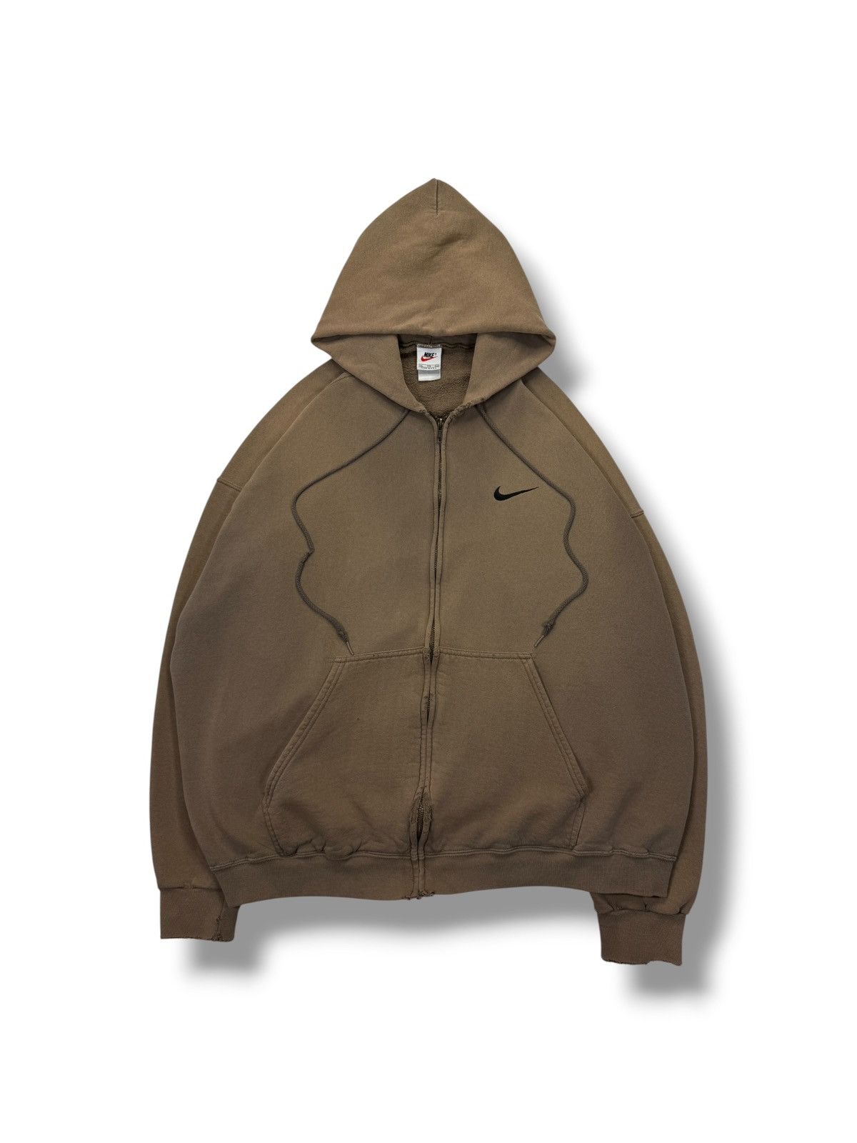 Nike Vintage 90’s Faded Brown Nike Swoosh Zip Up Hoodie Size US XXL / EU 58 / 5 - 1 Thumbnail