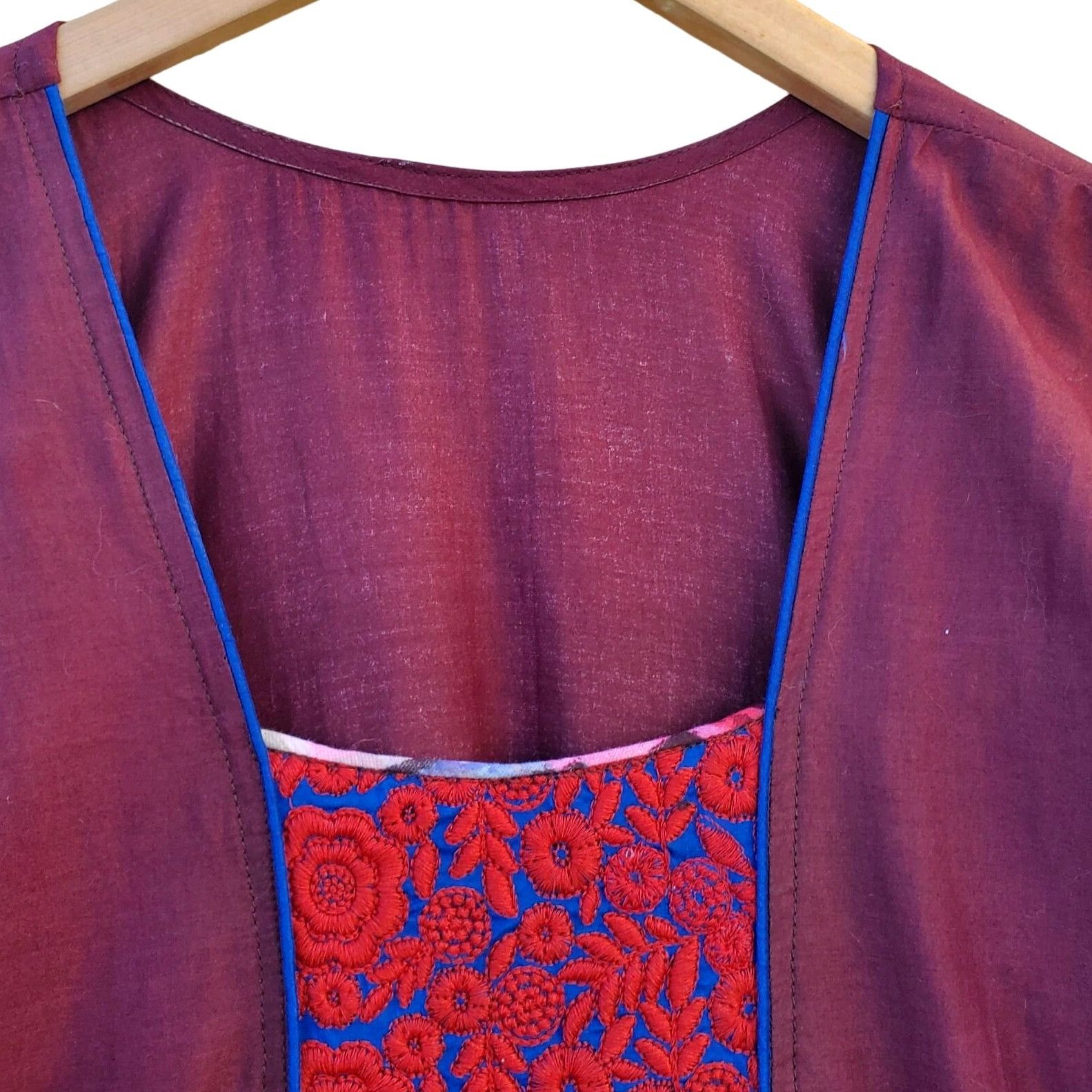 Other Long Sleeve Dress Floral Red Blue Embroidered Patchwork Kame Size S / US 4 / IT 40 - 9 Thumbnail