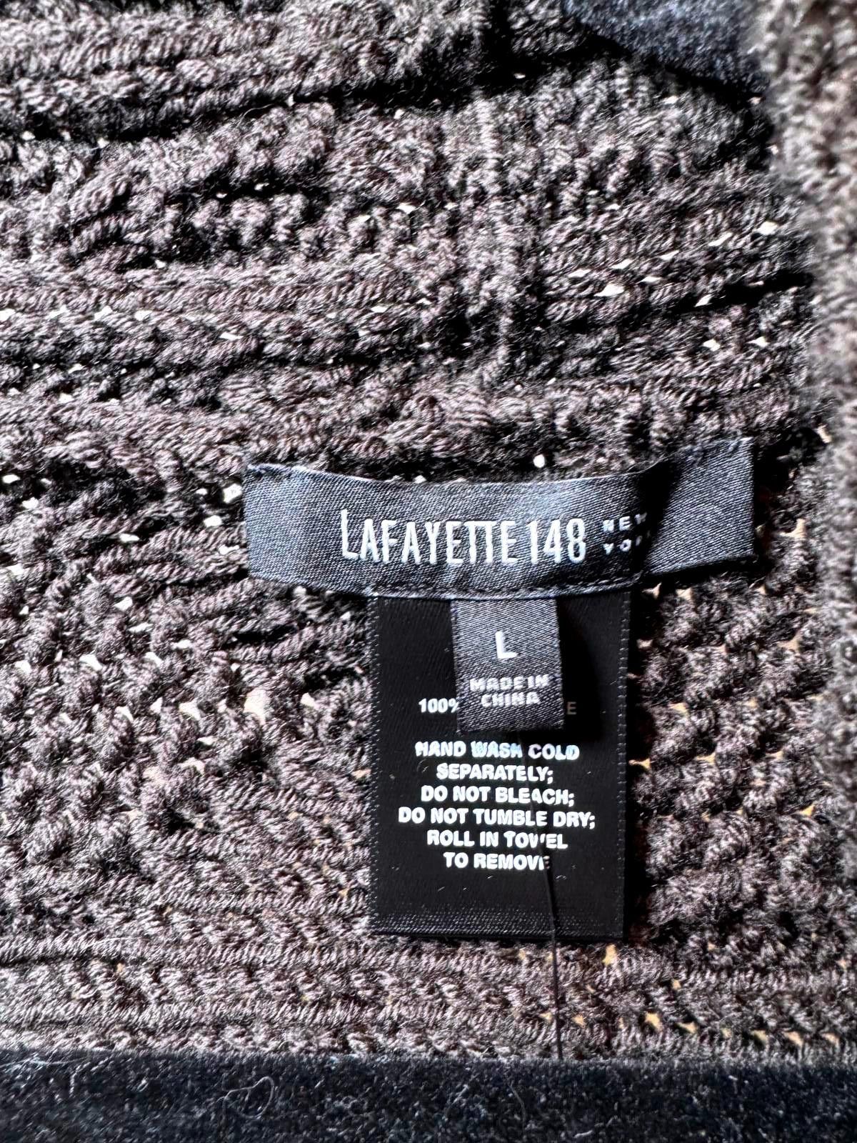 Designer Lafayette 148 New York Cable Knit Cardigan - Size L Size L / US 10 / IT 46 - 3 Thumbnail