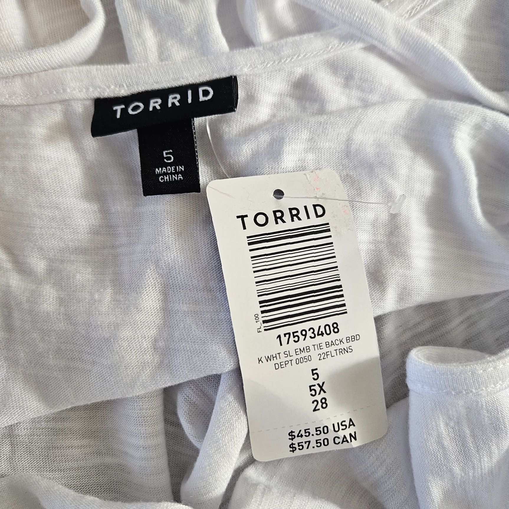 Torrid Torrid Womens Embroidered Top Blouse Size 5X White Sleeveless Tie Back Plus Size Size XXL / US 16-18 / IT 52-54 - 5 Thumbnail
