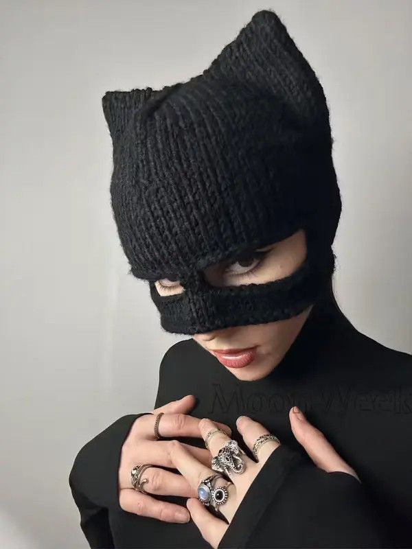 Japanese Brand Black cat hat . Catwoman mask . Balaclava ski mask . Eras Size ONE SIZE - 3 Thumbnail