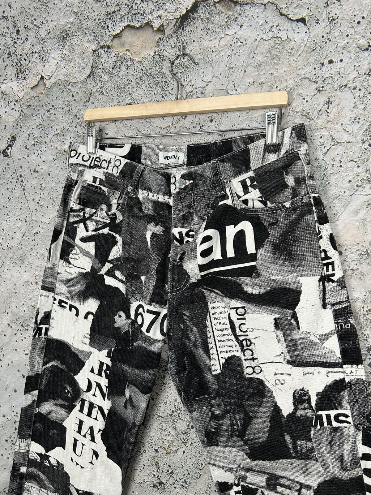 Weekday Weekday Space Paper Collage Trousers Avant Garde Grunge Punk Size US 31 - 6 Thumbnail