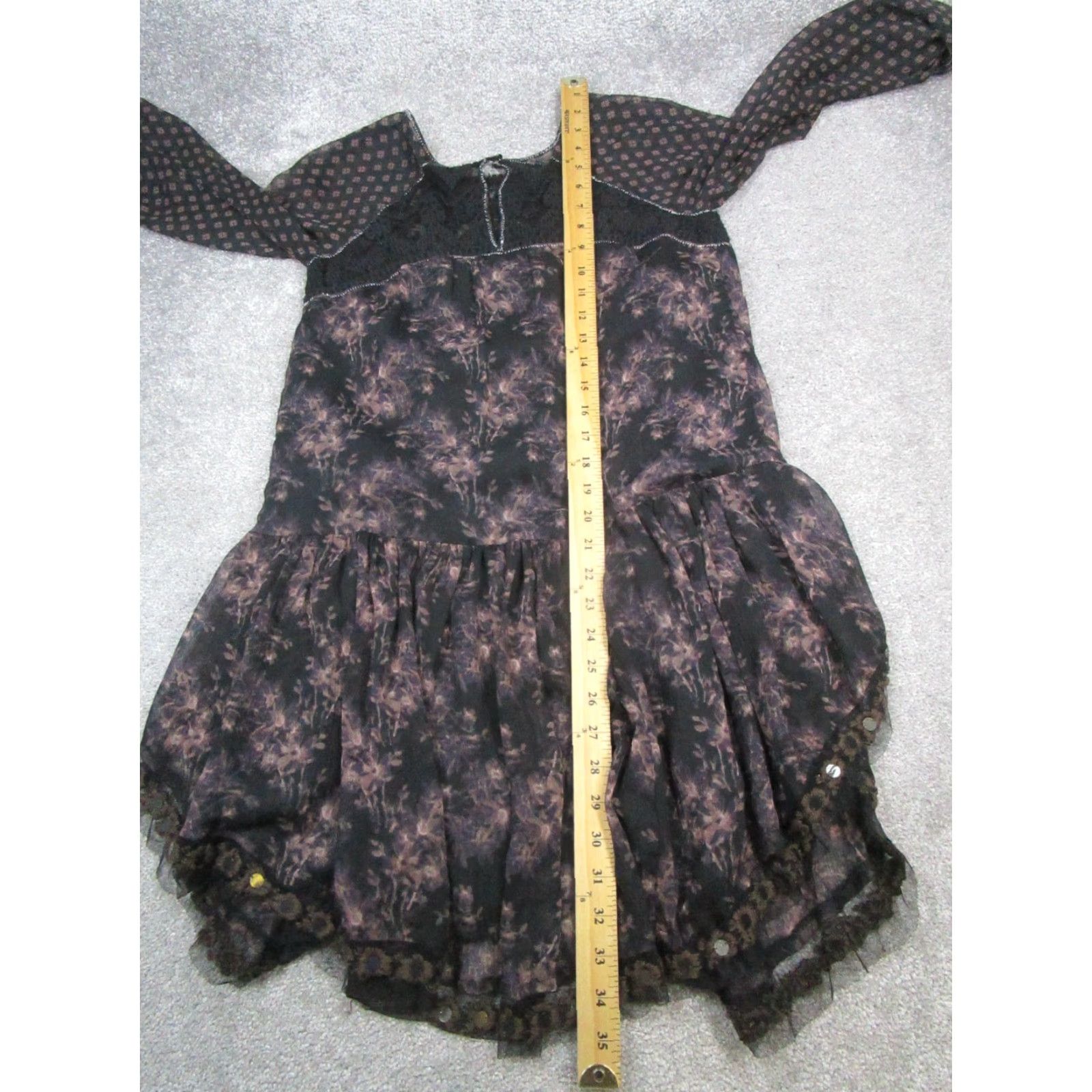 Free People VINTAGE Free People Dress Womens XS Purple Black Floral Blouson Short Sleeve Square Neck Button Casual Party Summer Women Size XS / US 0-2 / IT 36-38 - 7 Thumbnail