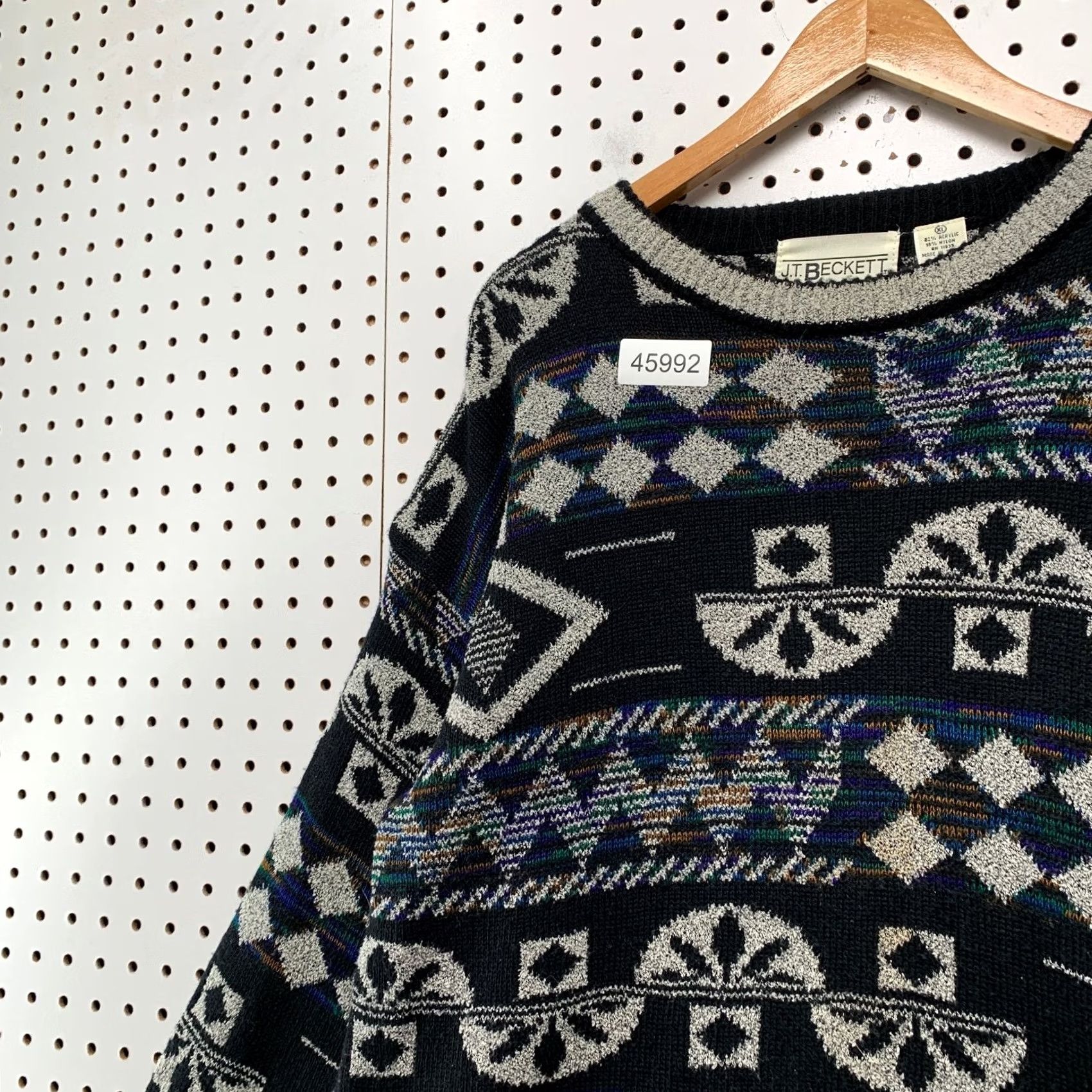 Vintage VINTAGE JT Beckett Sweater Mens XL Black White Fair Isle Geometric Dad Size US XL / EU 56 / 4 - 7 Thumbnail