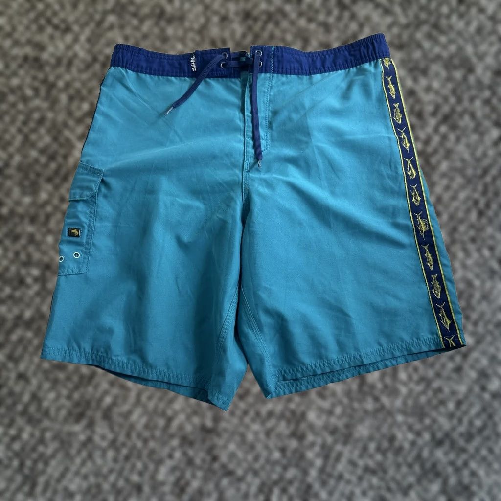 Vintage Salt Life Men XL Beach Cargo Shorts Blue Swim Trunk SLX-QD Board Pockets Drawstring Size US 36 / EU 52 - 1 Thumbnail