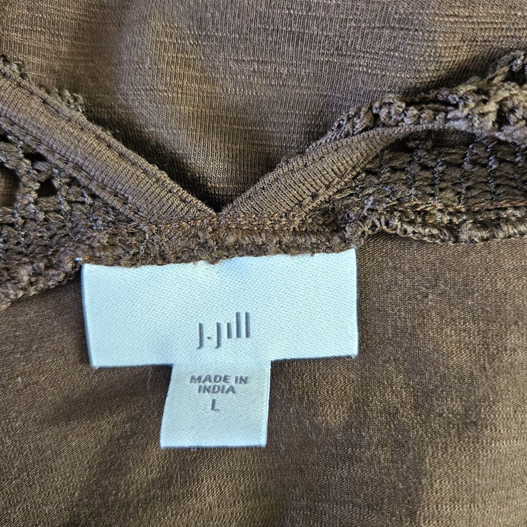 J. Jill J Jill Womens Dress Solid Brown Crochet Lace Pockets Cotton Blend Size L Sleeveless Knee Length Pullover Shift Vintage No N/A Women Size L / US 10 / IT 46 - 6 Thumbnail