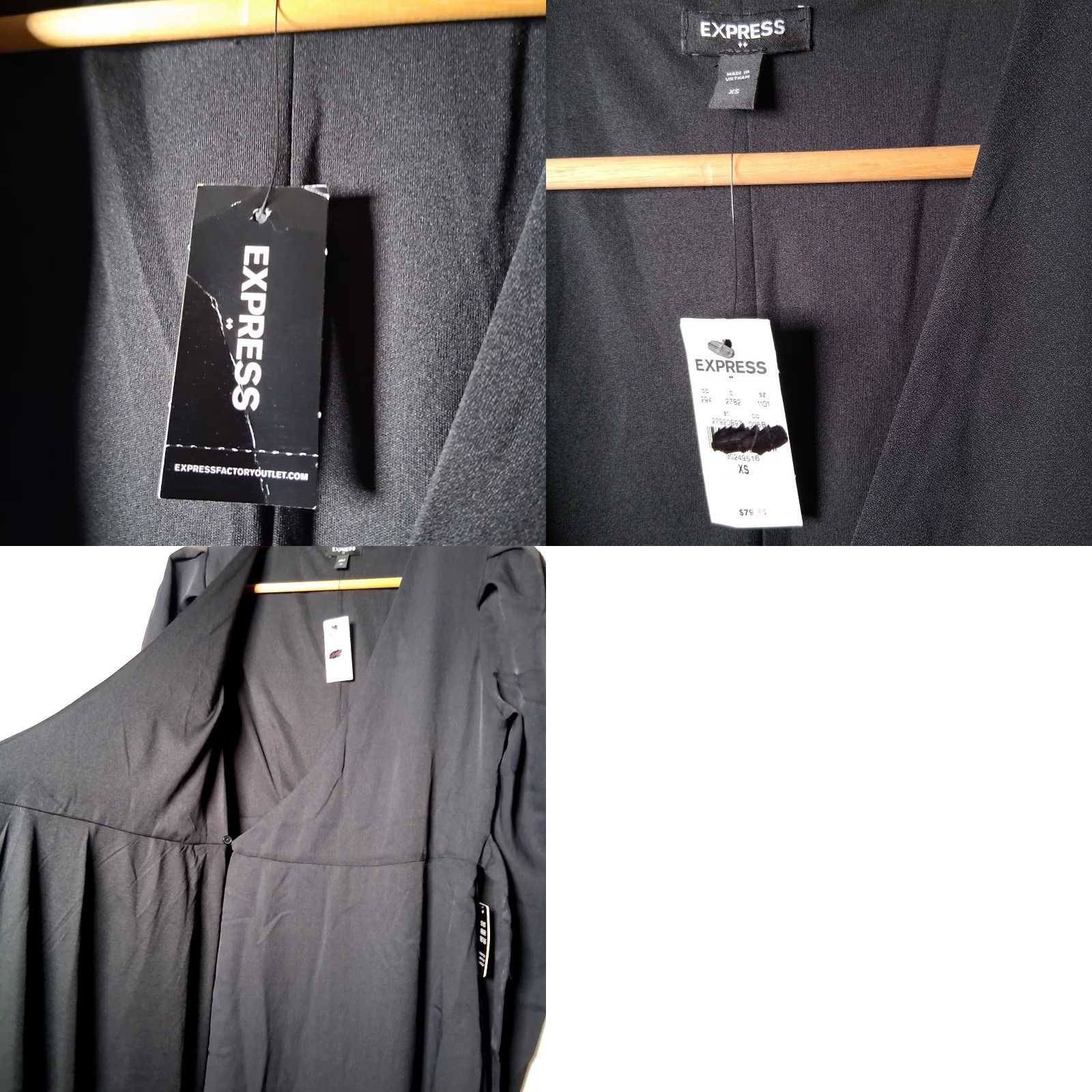 Express VINTAGE Express Dress XS Faux Wrap Black Long Sleeve Size XS / US 0-2 / IT 36-38 - 8 Thumbnail